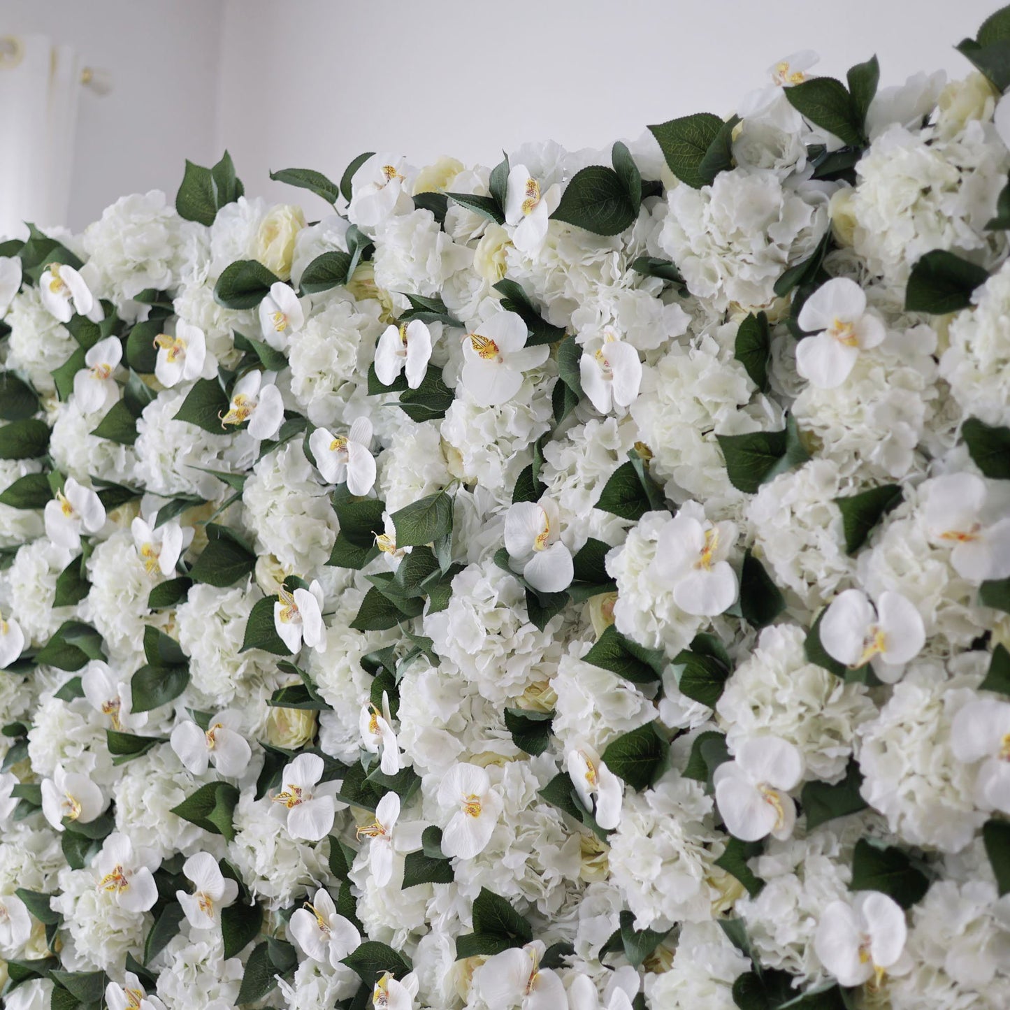 ValarFlowers white Phalaenopsis orchid and rose artificial flower wall backdrop for wedding, event decor, photo booth photography