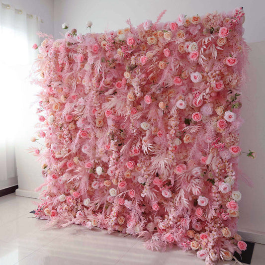 ValarFlowers artificial flower wall backdrop with lush roses peonies hydrangeas and greenery for wedding photo booth events