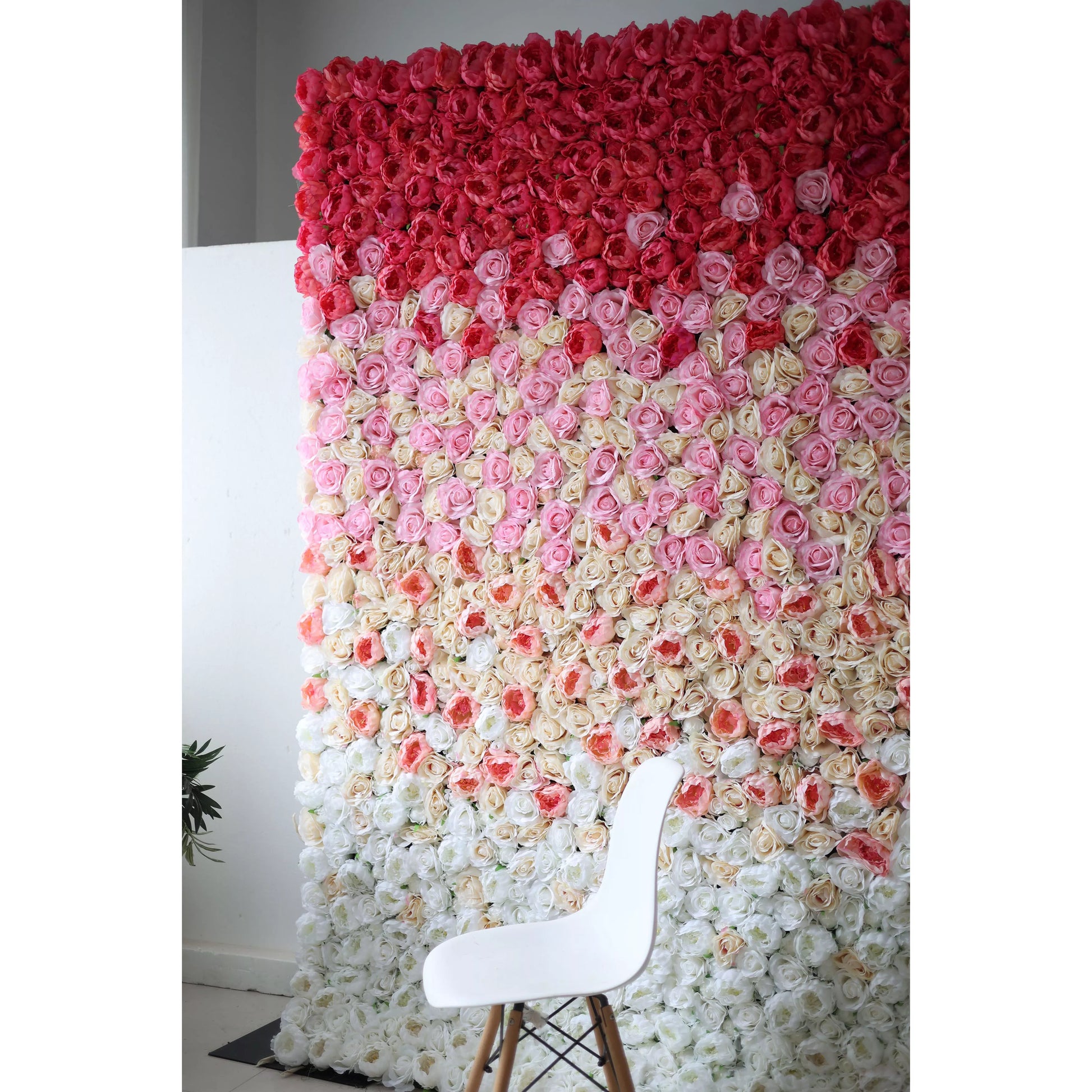 ValarFlowers luxury artificial red to white gradient flower wall backdrop with roses peonies hydrangeas for wedding event photo booth decor