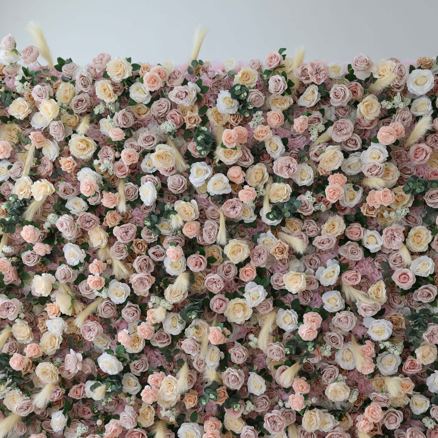 ValarFlowers luxury silk flower wall backdrop with lush roses, peonies, hydrangeas and greenery for wedding, party, photo booth events