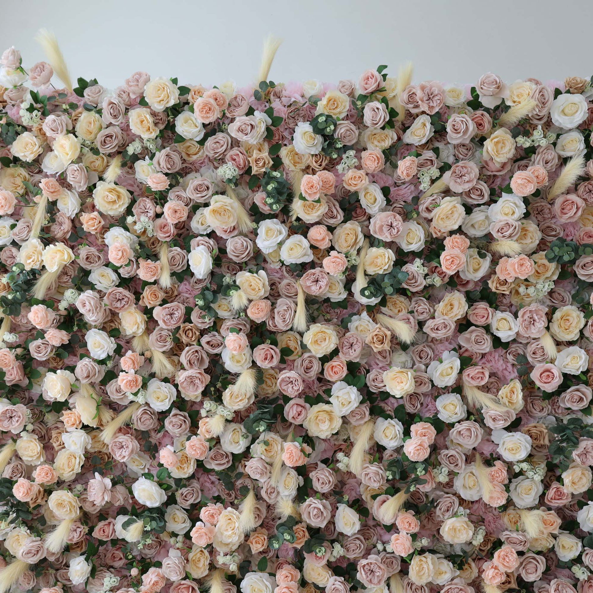 ValarFlowers luxury silk flower wall backdrop with lush roses, peonies, hydrangeas and greenery for wedding, party, photo booth events