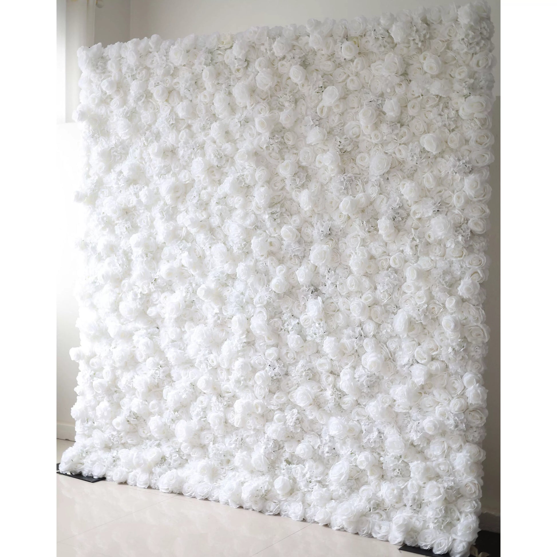 ValarFlowers pure white artificial flower wall backdrop with lush roses peonies hydrangeas for wedding party photo booth decor