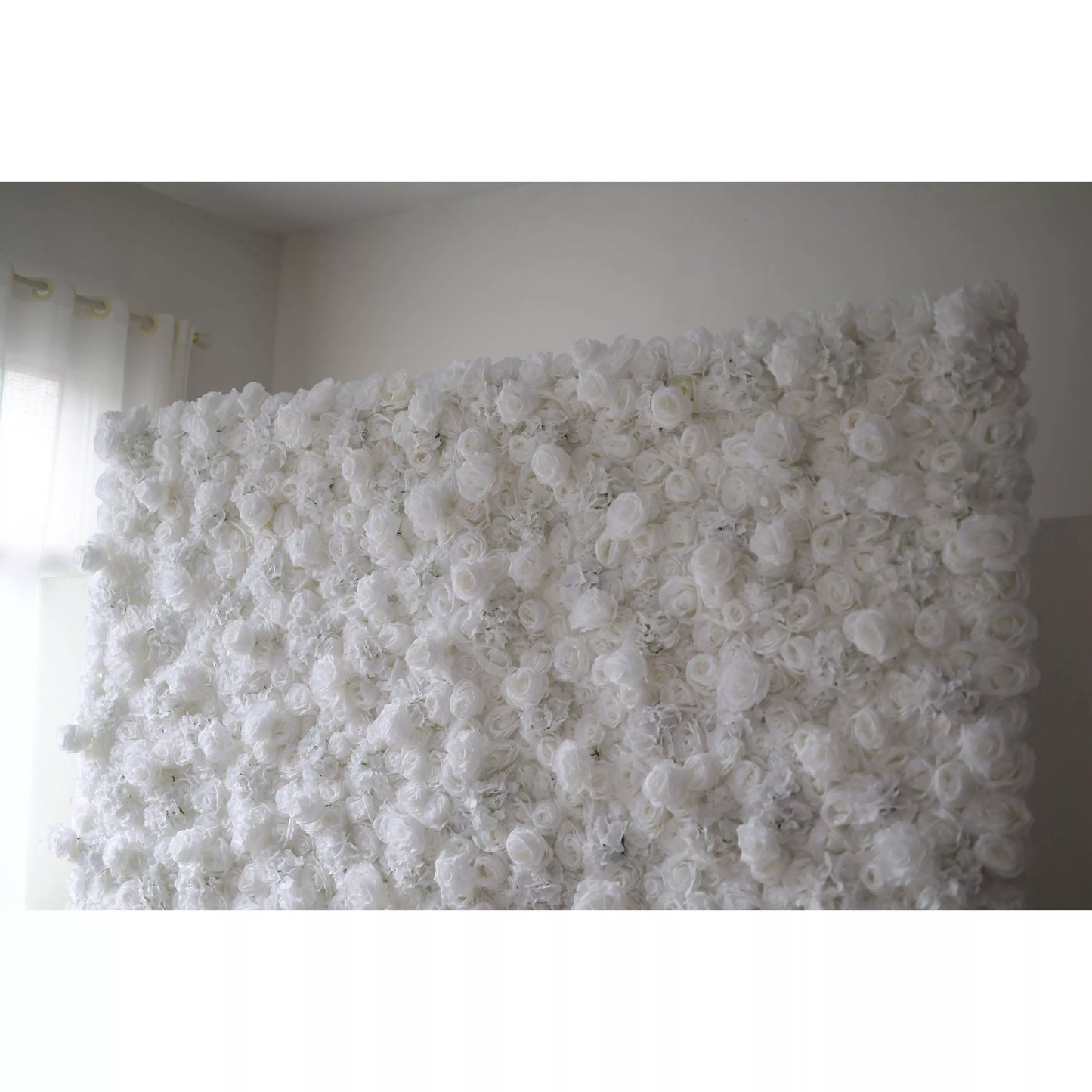 ValarFlowers white artificial flower wall backdrop with roses peonies hydrangeas luxury wedding event party photo booth decor