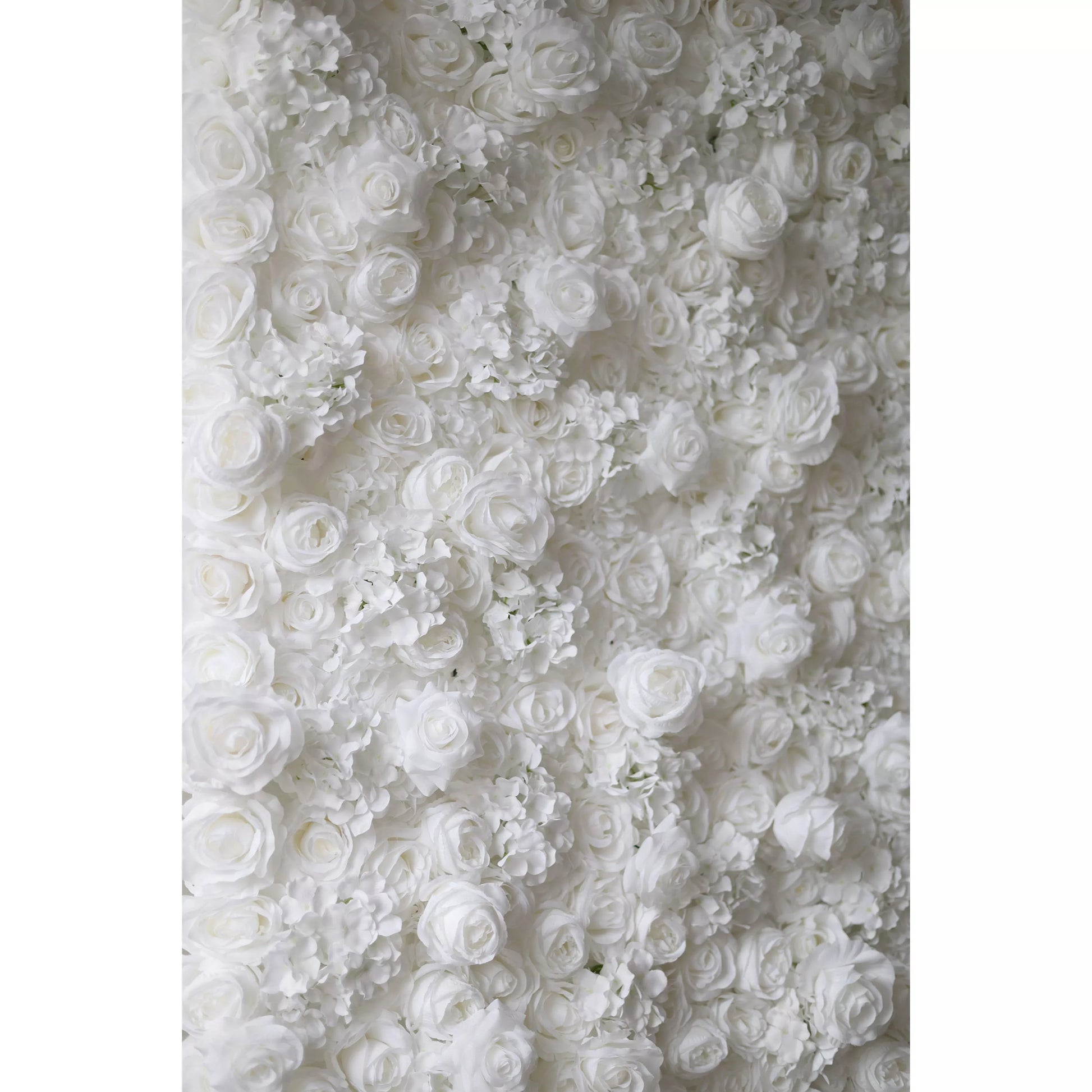 ValarFlowers pure white artificial flower wall backdrop with lush roses peonies hydrangeas for wedding party photo booth decor