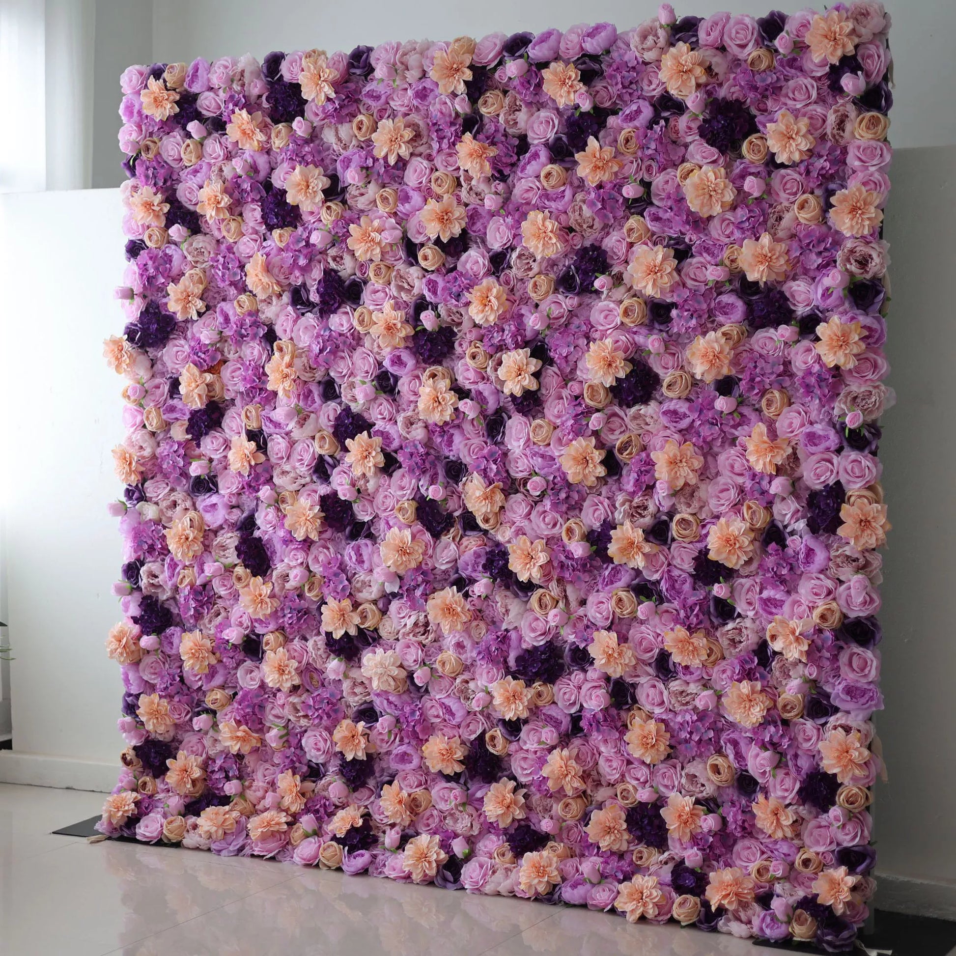 ValarFlowers lush violet peach artificial flower wall backdrop with peonies roses hydrangeas for wedding ceremony photo booth decor