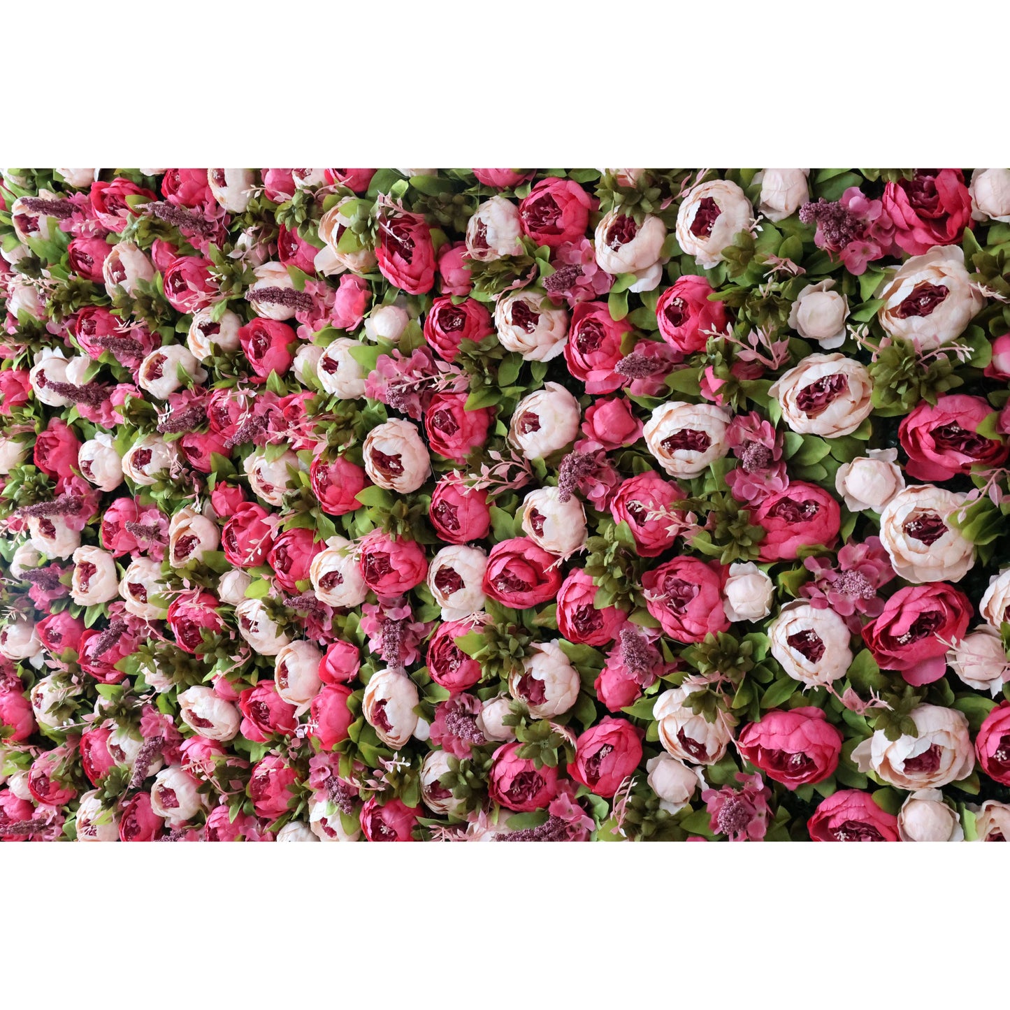 ValarFlowers artificial flower wall backdrop with lush roses peonies hydrangeas in pink white, faux floral panel for wedding party decor