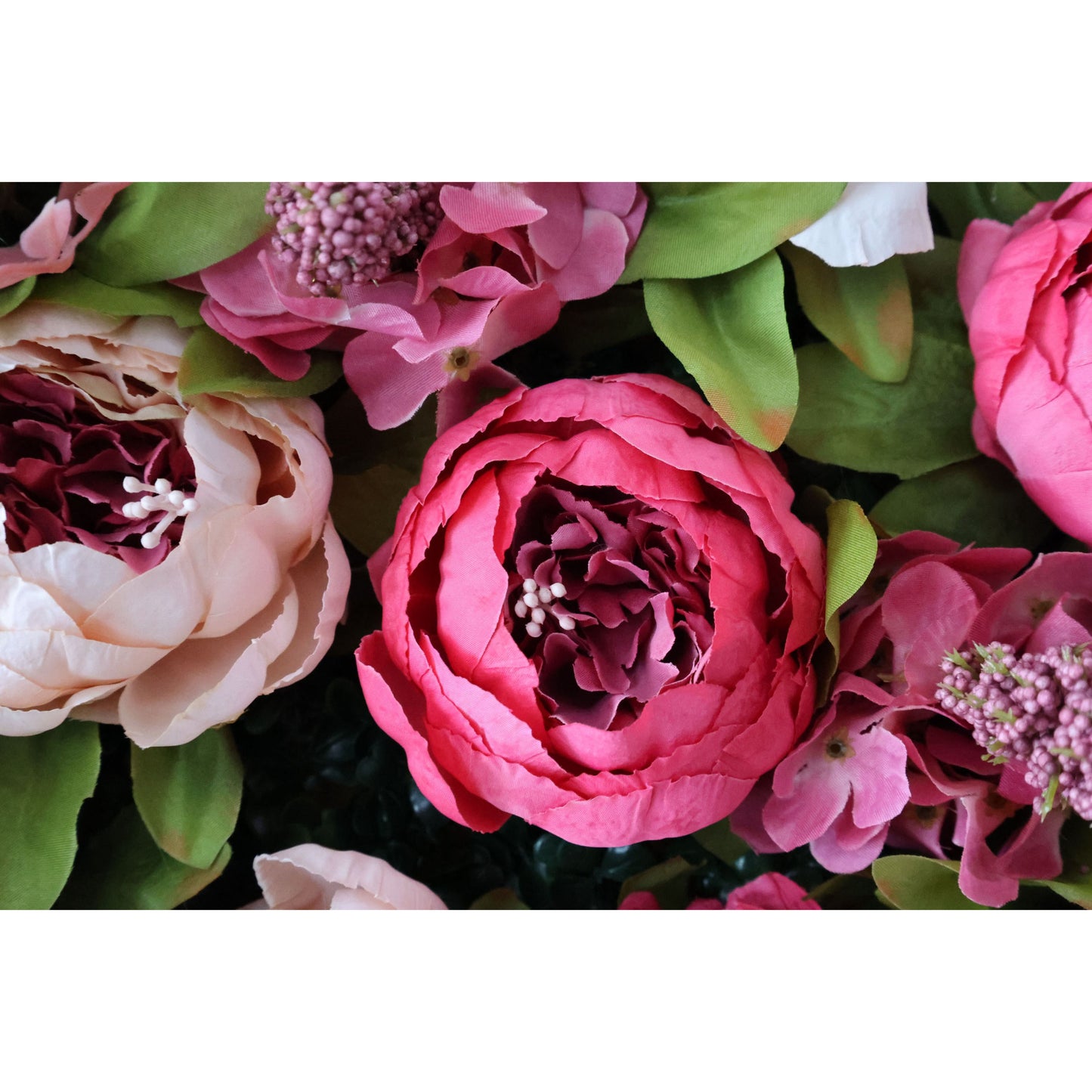 ValarFlowers artificial flower wall backdrop with lush roses peonies hydrangeas in pink ivory perfect wedding event decor