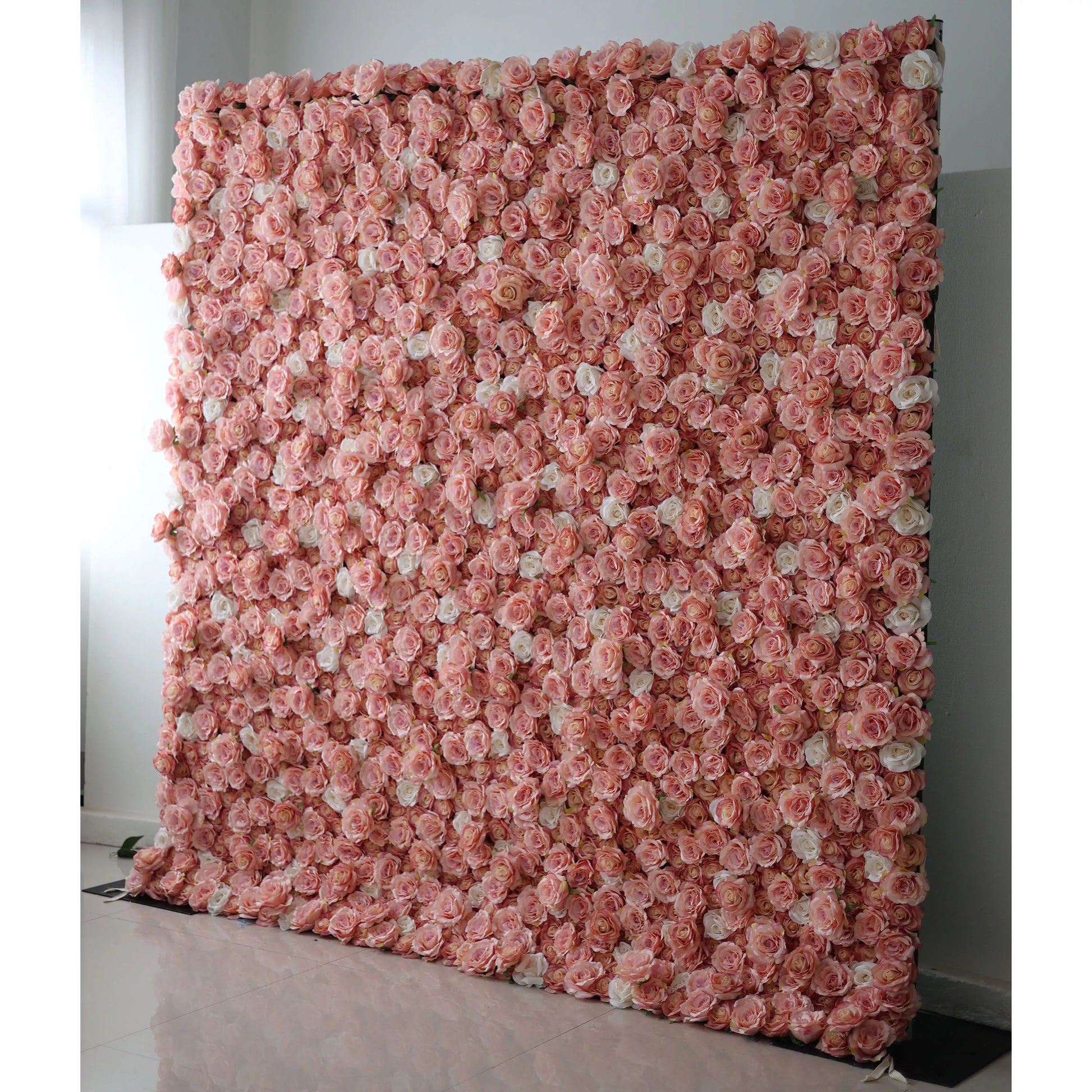 ValarFlowers artificial rose hydrangea flower wall backdrop in Turkish Rose, pink white - luxury wedding event photography decor panel