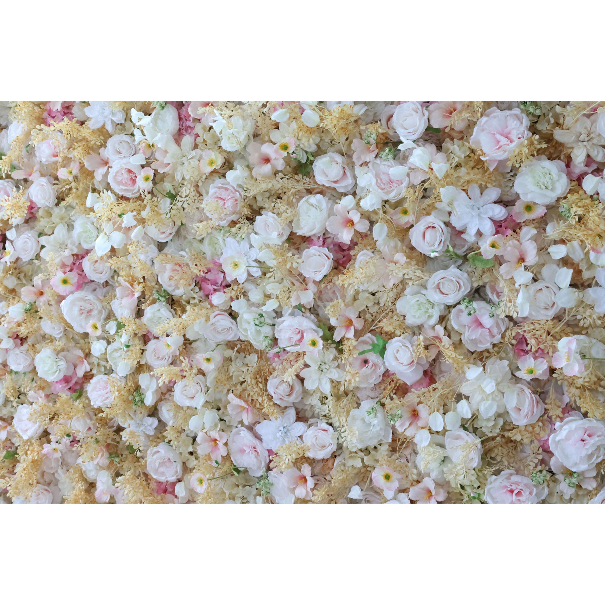 ValarFlowers artificial flower wall backdrop with lush peonies roses hydrangeas in soft blush pink for wedding photo booth decor
