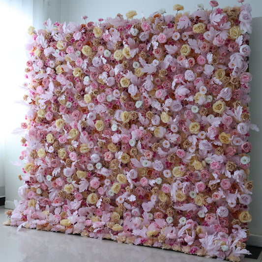 ValarFlowers artificial flower wall backdrop with lush pink roses, peonies, hydrangeas and greenery - stunning wedding and party photo booth decor