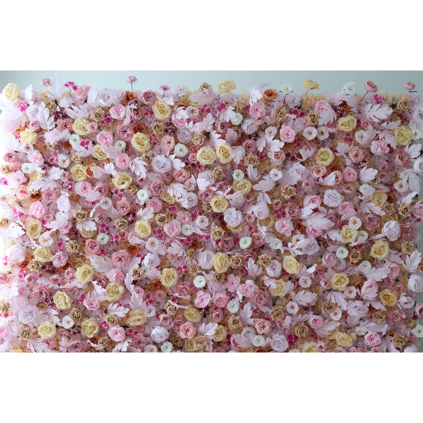ValarFlowers luxury artificial flower wall backdrop with cascading roses, peonies, hydrangeas in blush pink and ivory, perfect wedding party decor