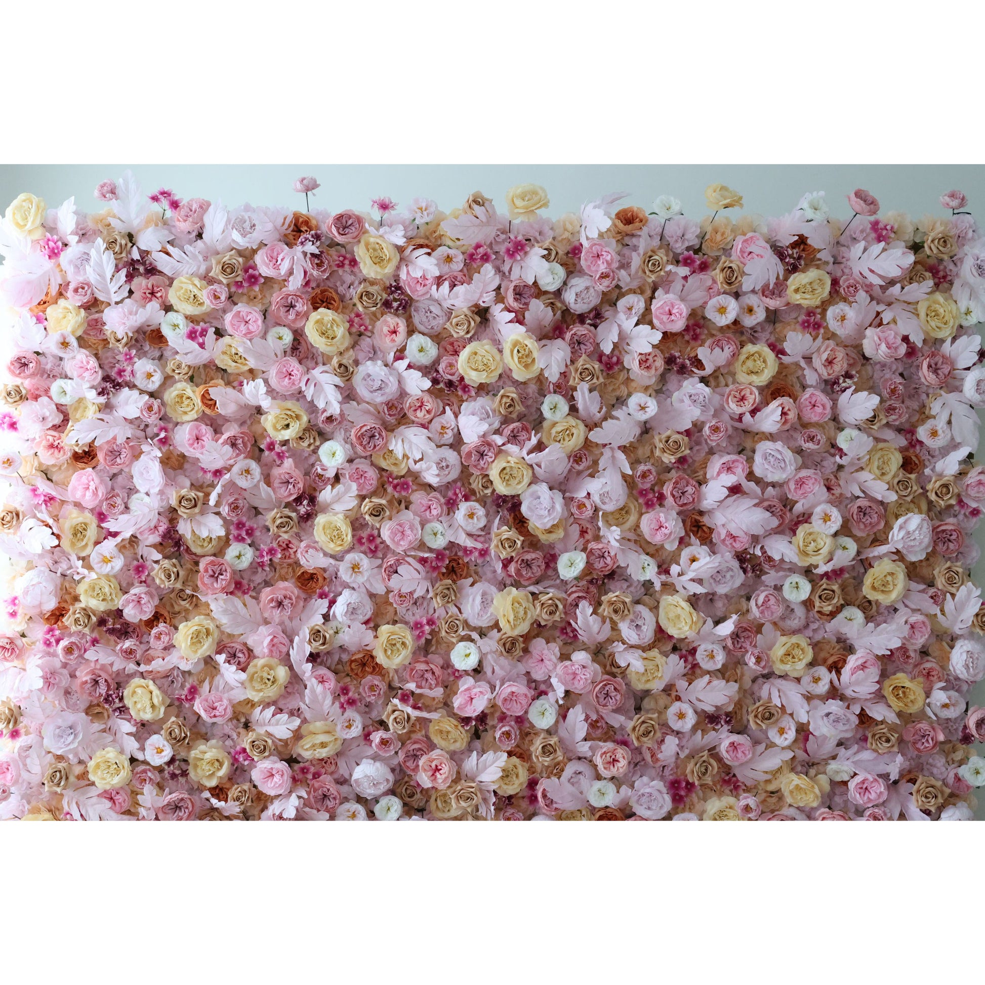 ValarFlowers luxury artificial flower wall backdrop with cascading roses, peonies, hydrangeas in blush pink and ivory, perfect wedding party decor