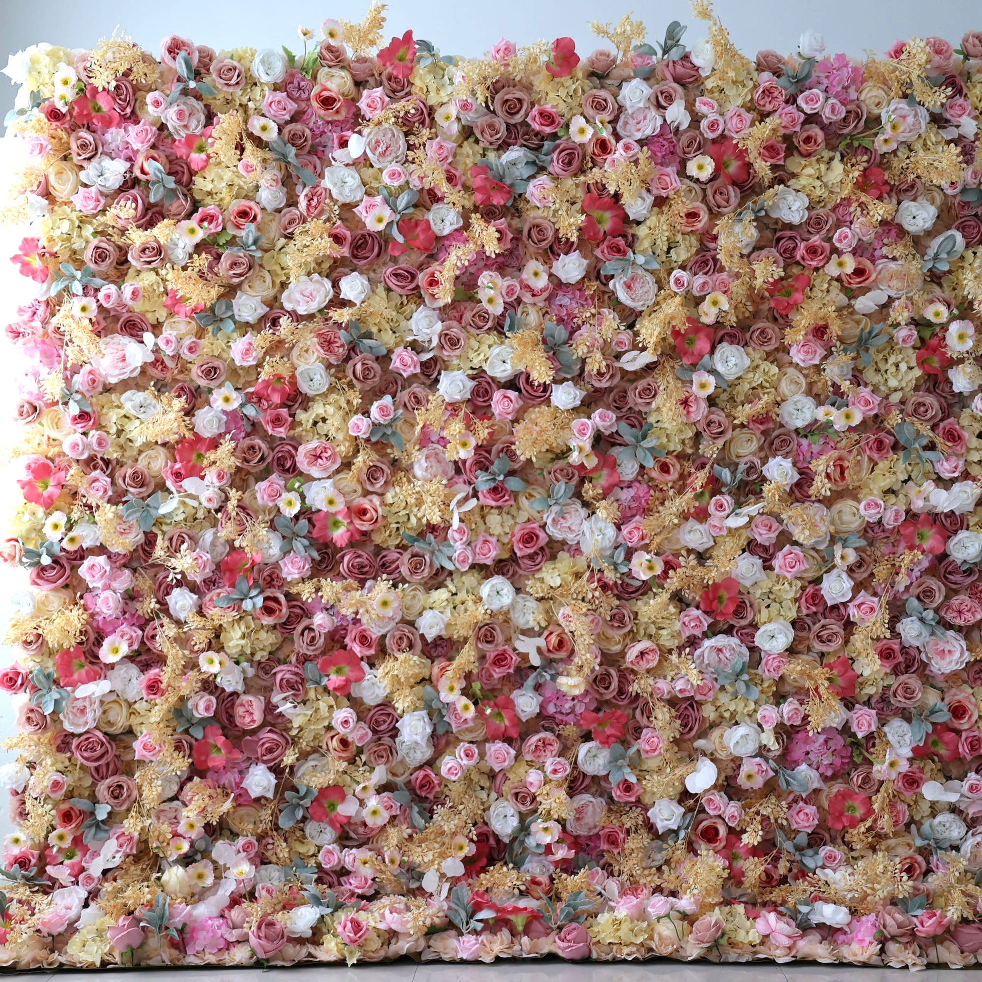ValarFlowers faux floral wall with roses, peonies and greenery - perfect wedding backdrop, party decor and photo booth setting