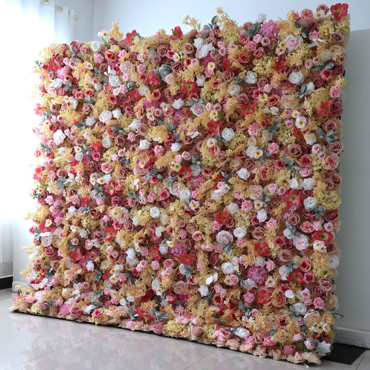 ValarFlowers artificial flower wall backdrop with roses peonies hydrangeas in blush pink white, greenery for wedding party decor