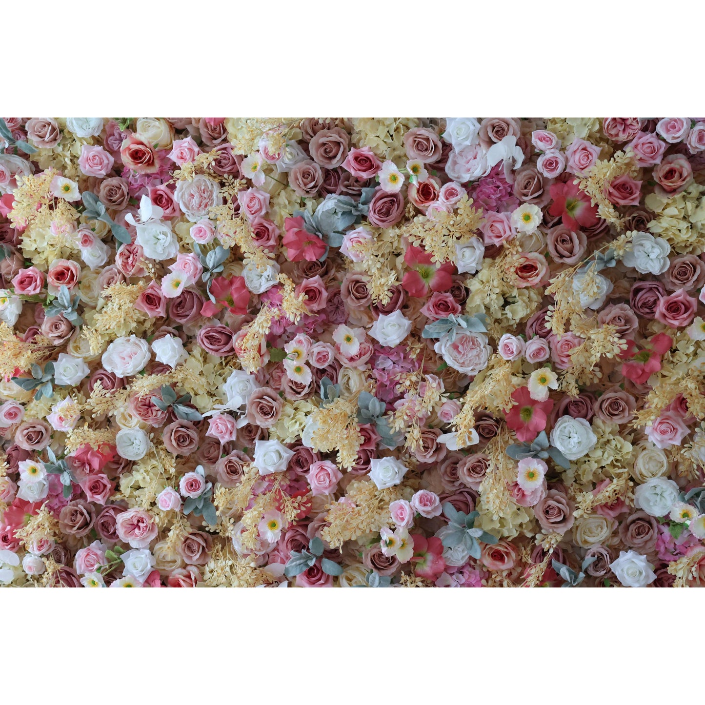 ValarFlowers artificial flower wall backdrop with lush roses peonies hydrangeas in pink blush for wedding party photo booth decor