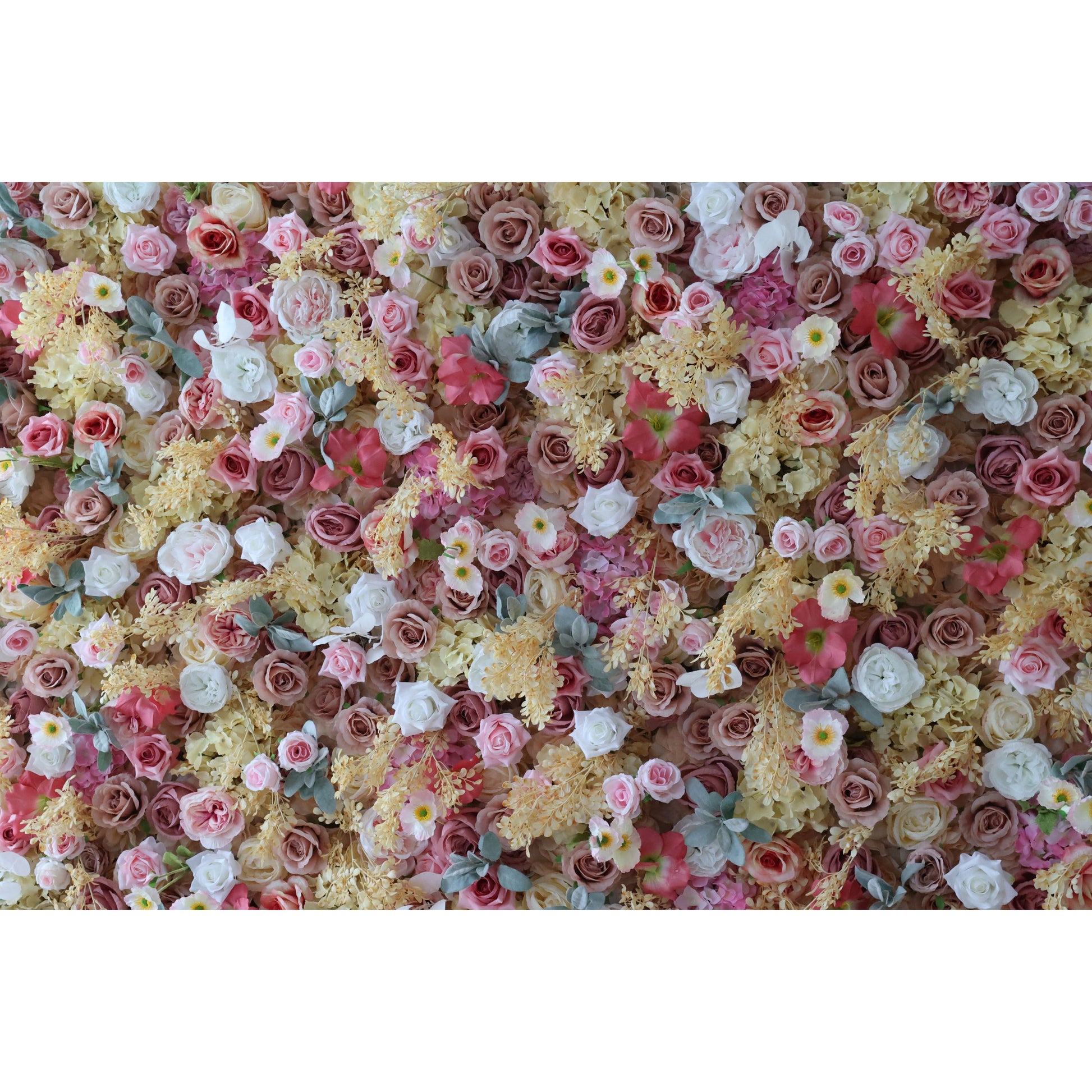 ValarFlowers artificial flower wall backdrop with lush roses peonies hydrangeas in pink blush for wedding party photo booth decor