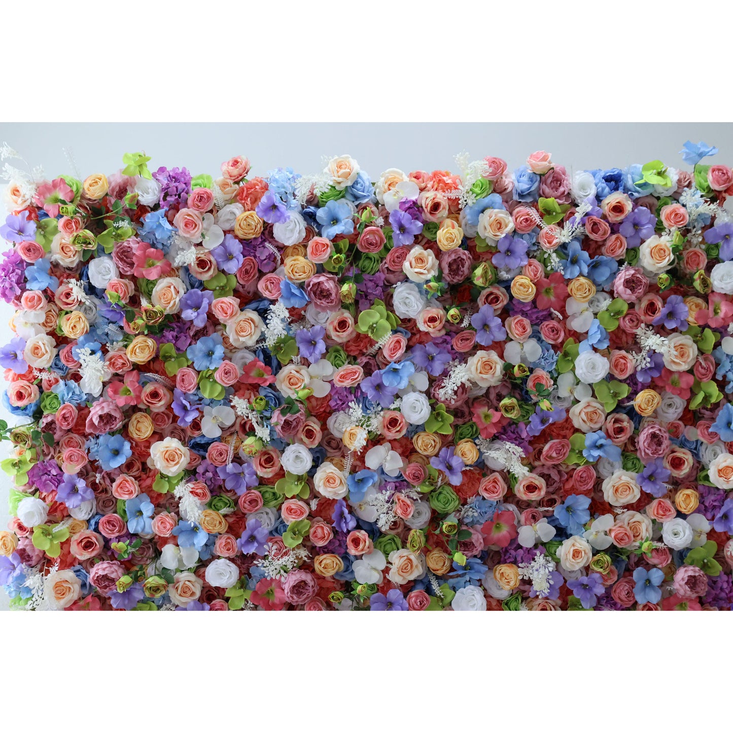 ValarFlowers artificial flower wall backdrop with soft pink ivory roses peonies hydrangeas lush greenery - luxury wedding event party photo booth decor
