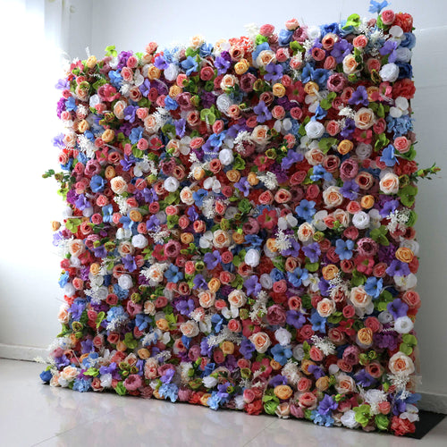 ValarFlowers artificial flower wall backdrop with lush roses, peonies and hydrangeas in soft blush pink - elegant wedding or party photo booth decor