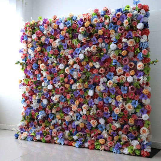ValarFlowers artificial flower wall backdrop with lush roses, peonies and hydrangeas in soft blush pink - elegant wedding or party photo booth decor