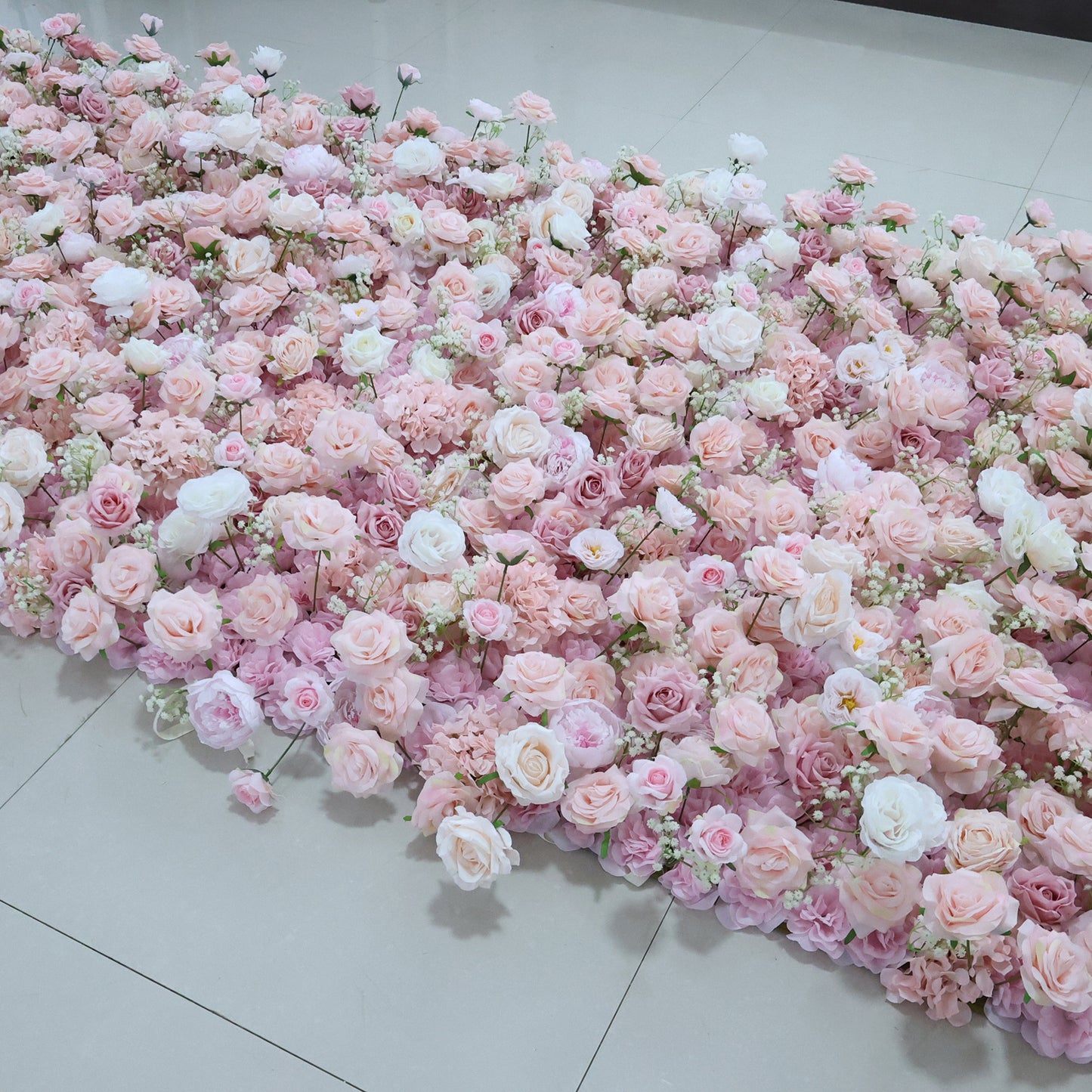 ValarFlowers luxury blush cream rose floral wall panel with peonies hydrangeas greenery for wedding backdrop bridal shower party photo booth decor