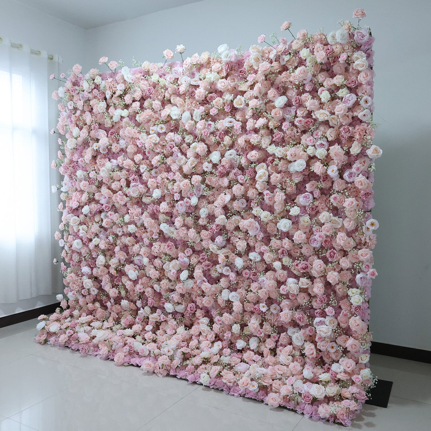 ValarFlowers Blush Cream Rose Extravaganza Floral Wall Panel for Wedding Ceremony Photo Booth Backdrop - Luxurious Faux Peony Hydrangea Greenery