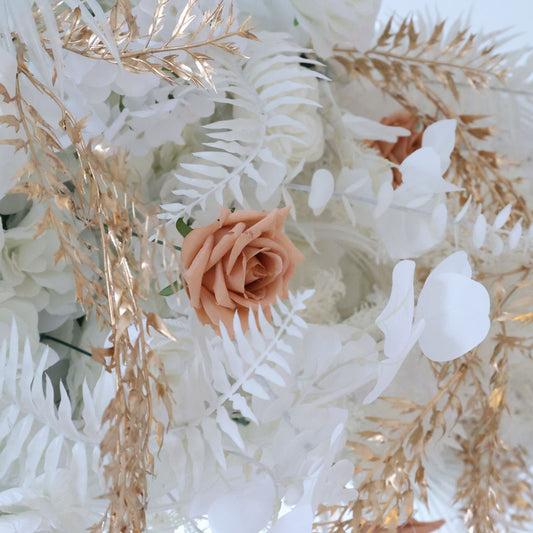 ValarFlowers artificial flower wall backdrop with lush roses, peonies and hydrangeas in soft pink and ivory, perfect wedding and event decor