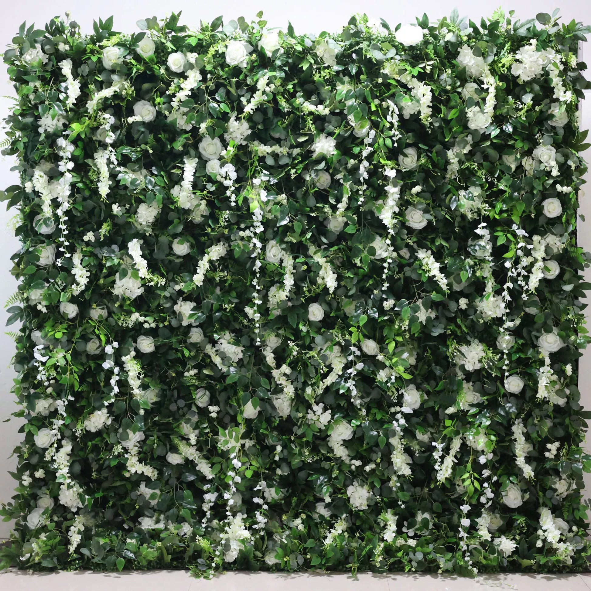 ValarFlowers artificial white rose peony hydrangea floral wall backdrop with greenery for wedding event photo booth party decoration