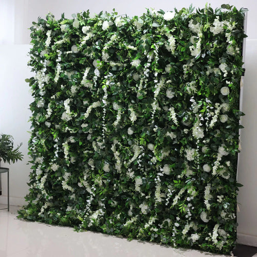 ValarFlowers white rose peony artificial flower wall backdrop with lush greenery for wedding party photo booth event decor