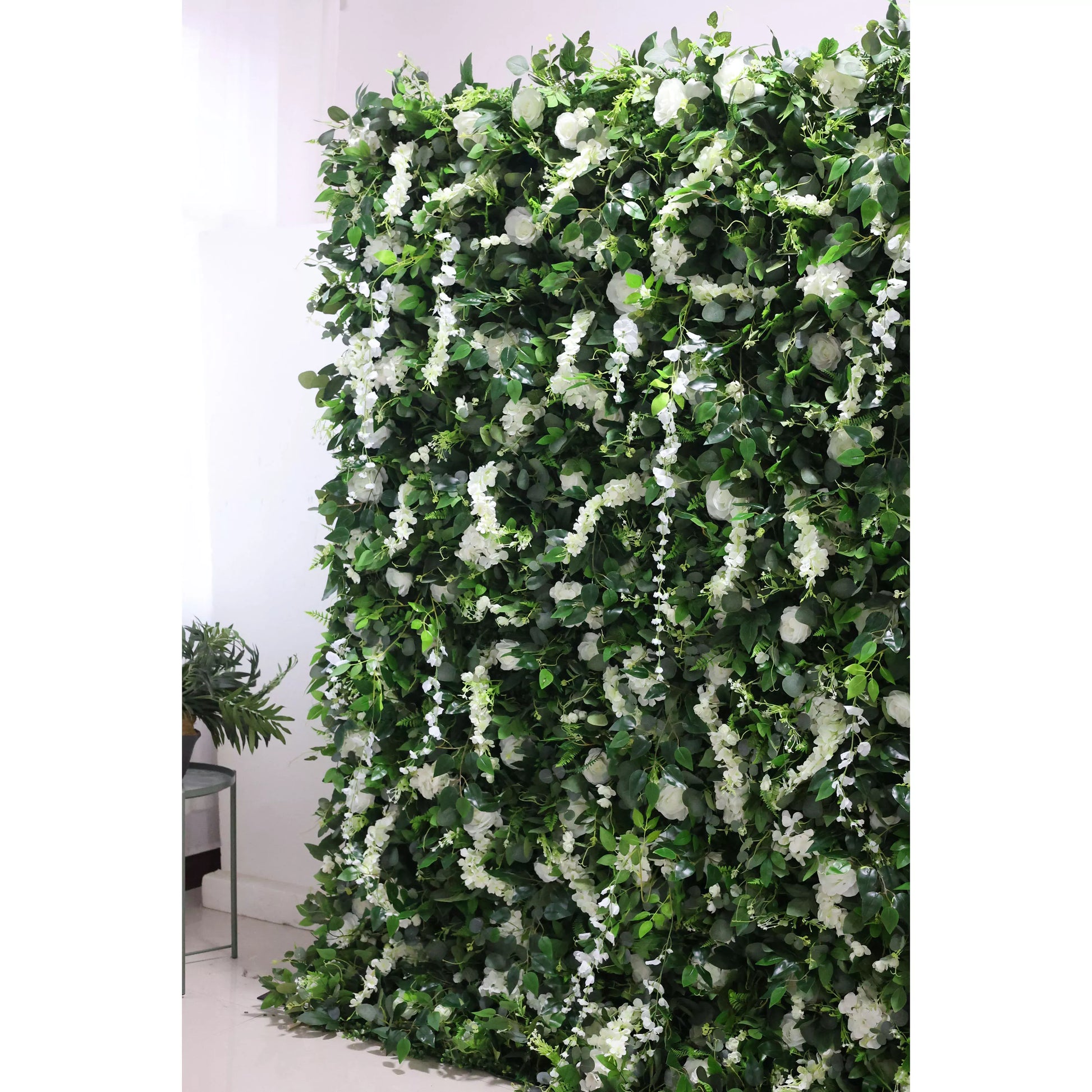 ValarFlowers white floral wall backdrop with peonies and greenery, artificial flower panel for wedding, party, event decor