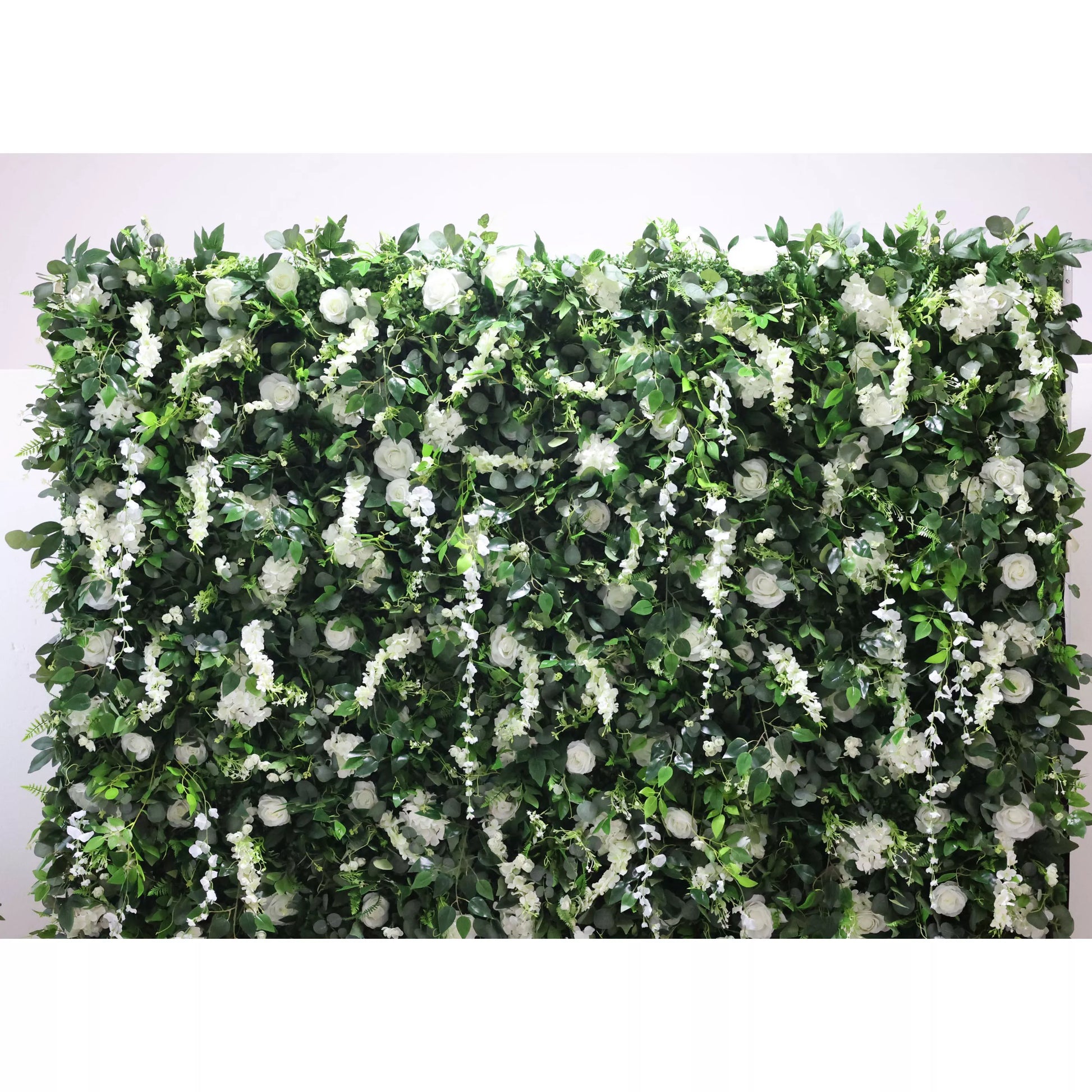 ValarFlowers white artificial flower wall backdrop with vivid green leaves for wedding party event photography decor