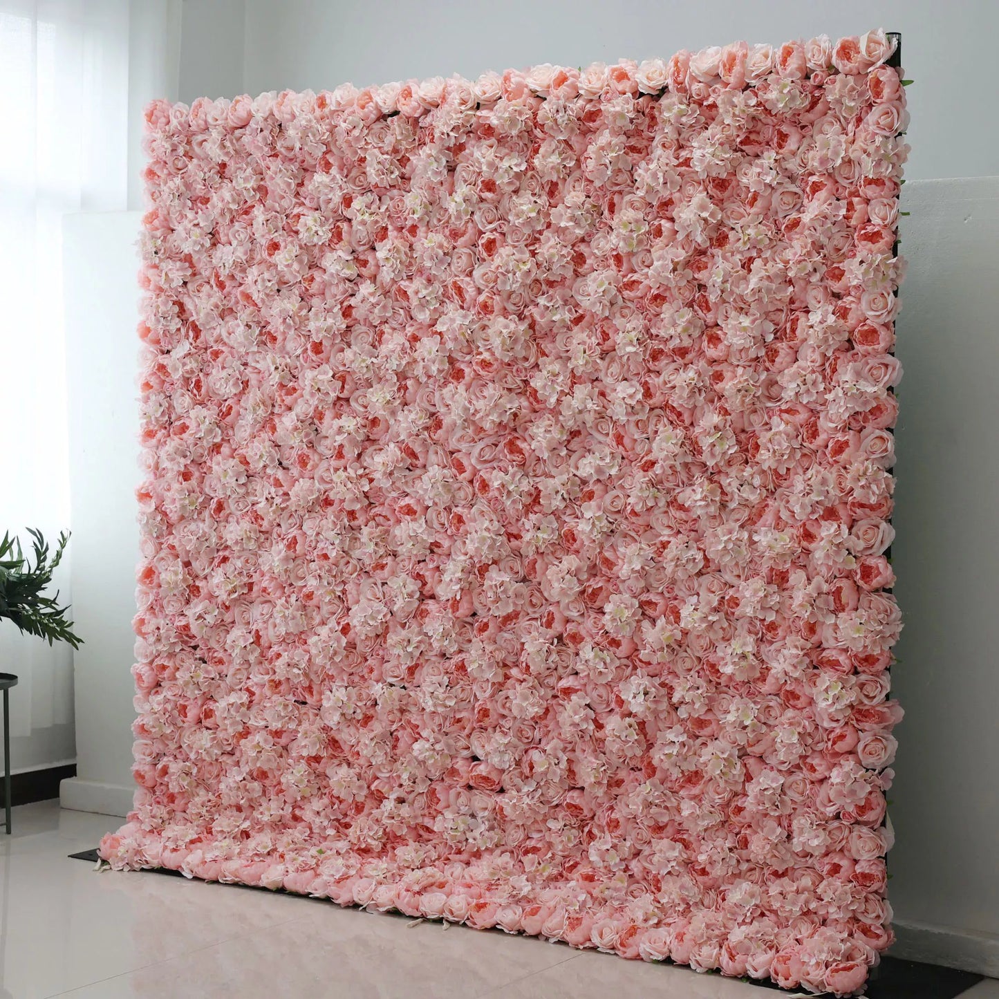 ValarFlowers artificial rose fog and deep chestnut flower wall backdrop for wedding, party - luxurious silk floral panel