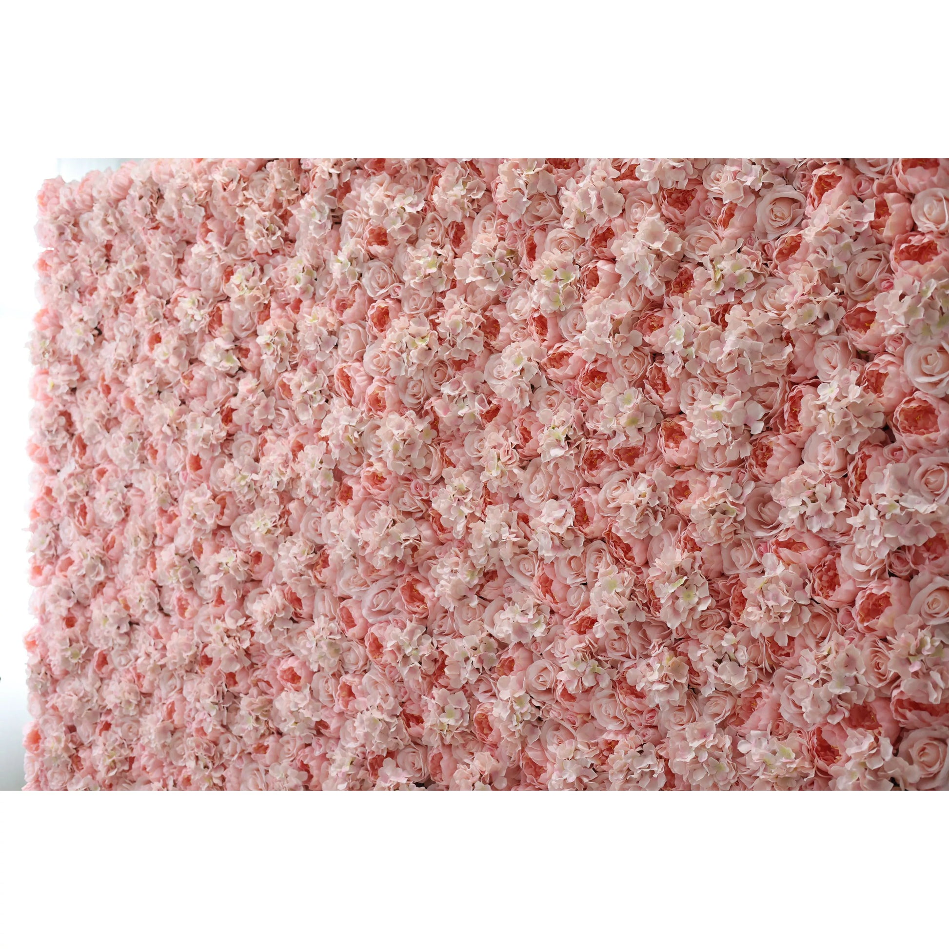 ValarFlowers faux rose and hydrangea wall in chestnut and white, dense silk flowers for wedding ceremony backdrop or party photo booth