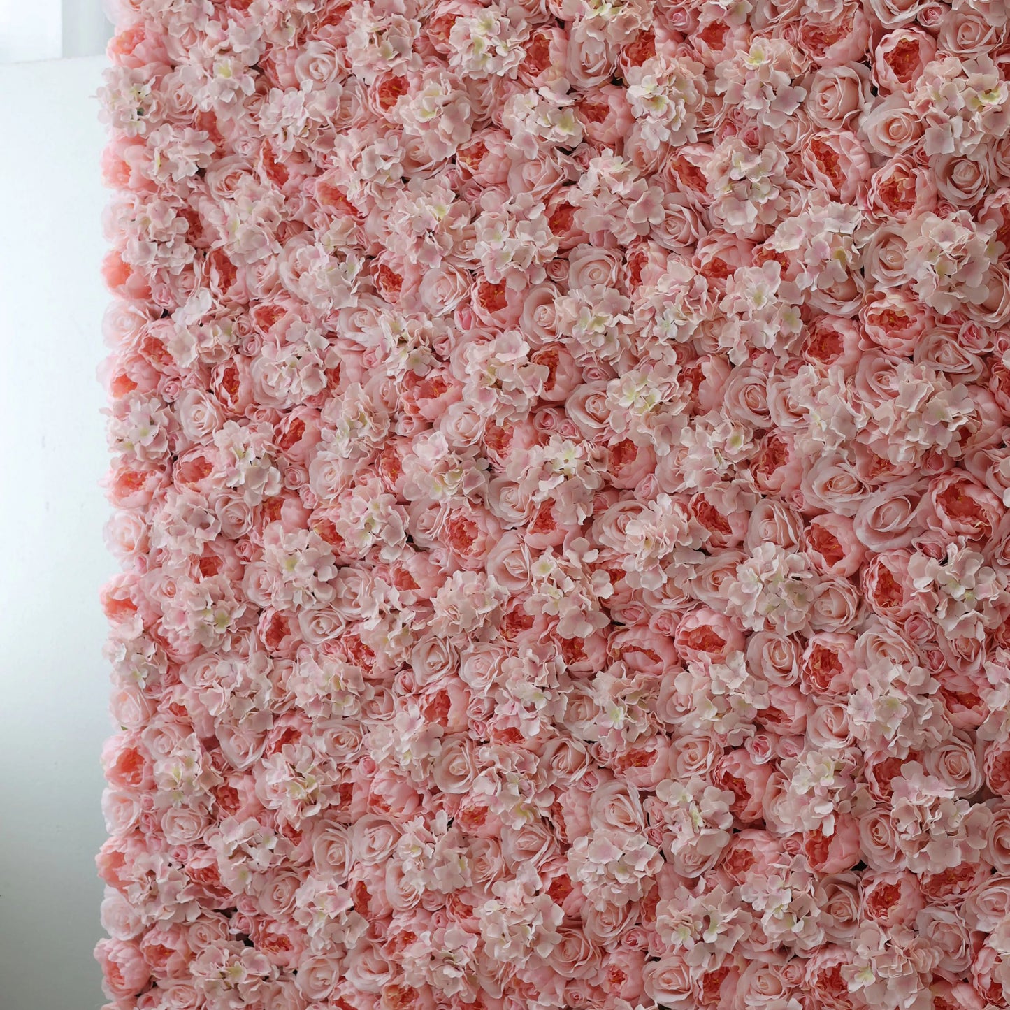 ValarFlowers artificial rose fog and chestnut flower wall backdrop with lush hydrangeas for wedding photography and party decor