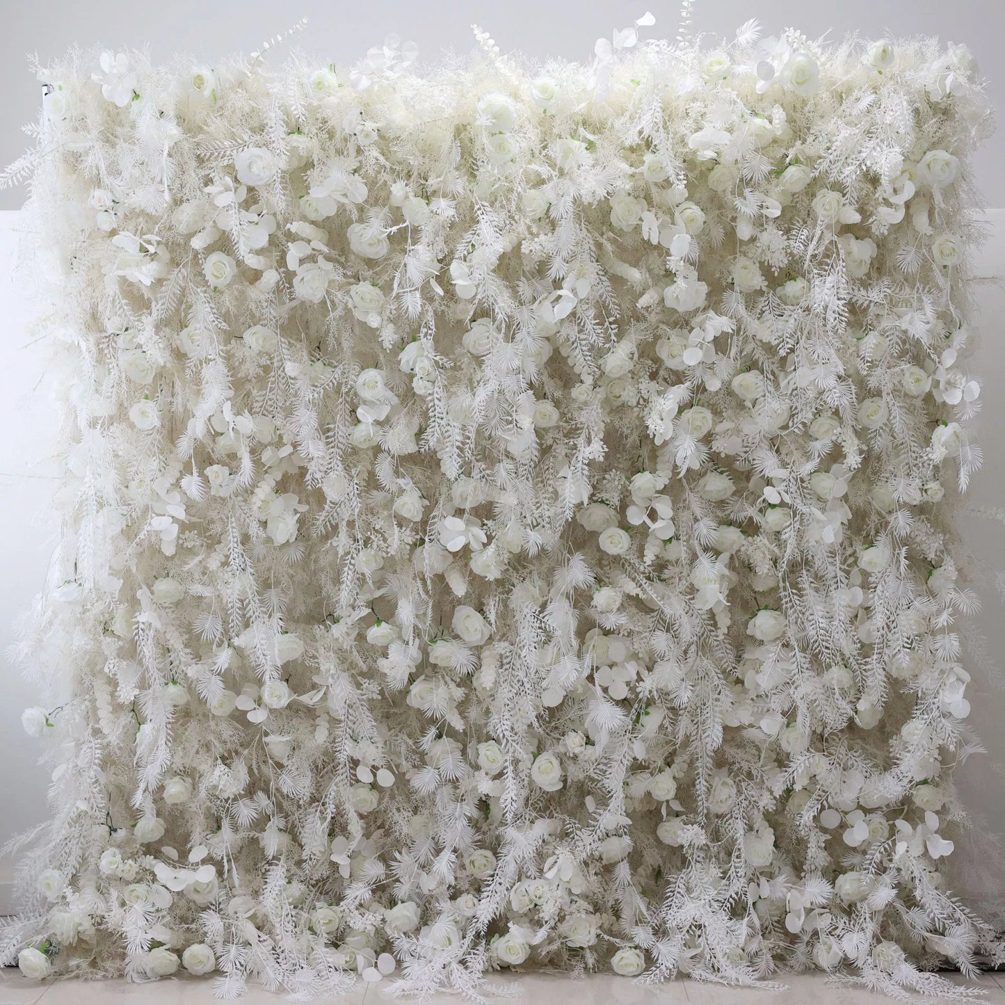 ValarFlowers luxury white artificial flower wall backdrop with peonies roses hydrangeas ferns for wedding ceremony photo booth decor