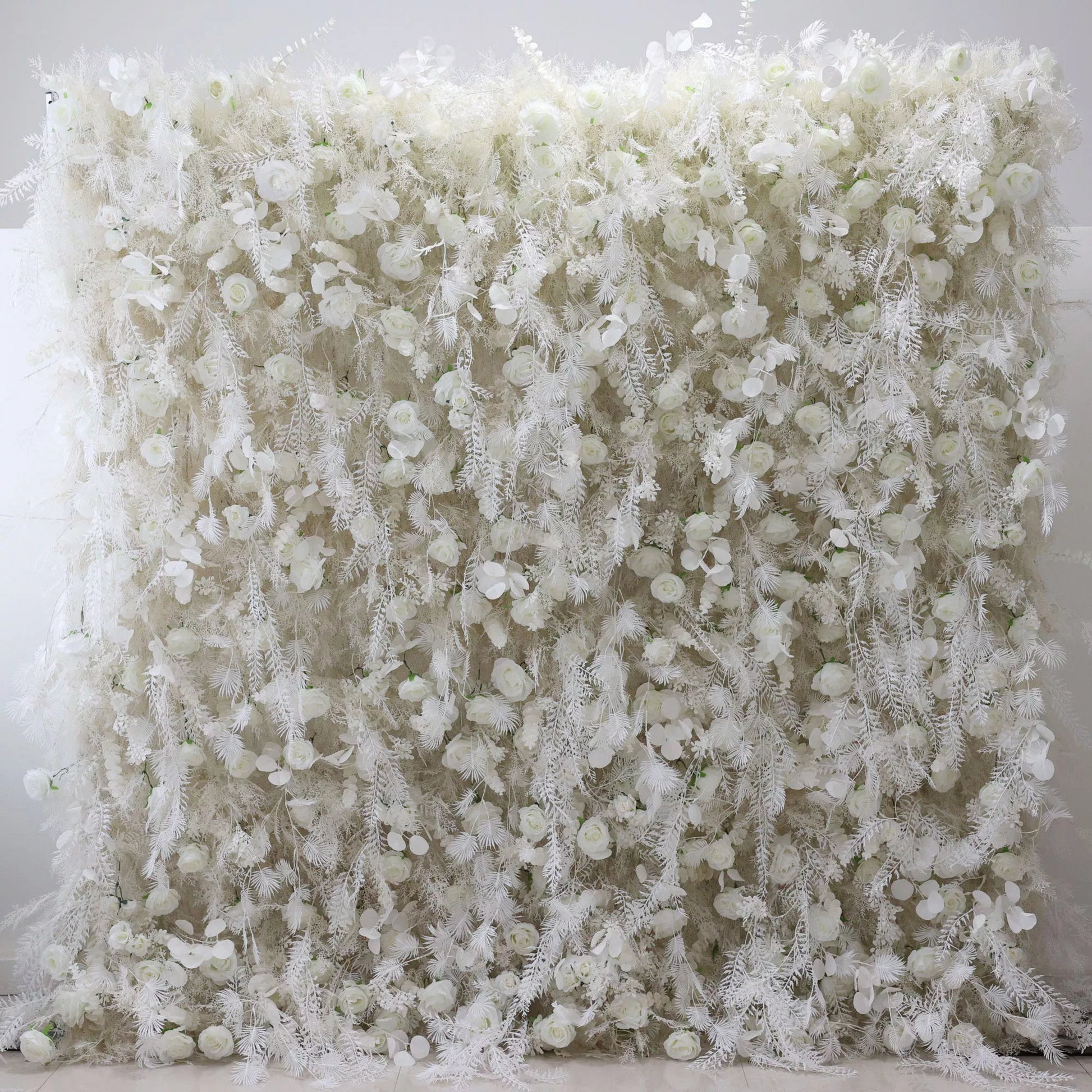 ValarFlowers luxury white artificial flower wall backdrop with peonies roses hydrangeas ferns for wedding ceremony photo booth decor