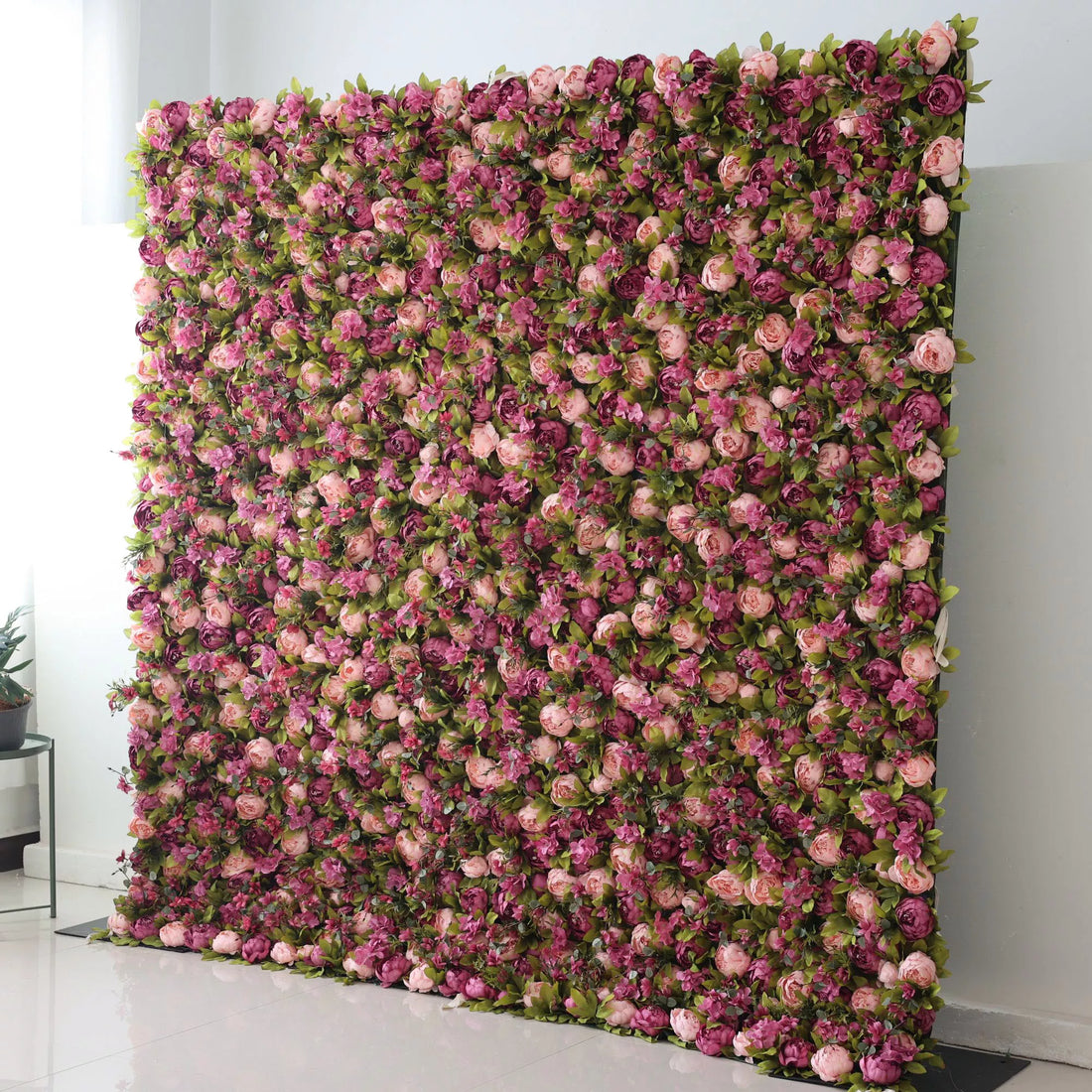 Valar Flowers Roll Up Fabric Artificial European Style Peony, Turkish Rose and Light Orchid Color With Pale Olive Green Leaves Flower Wall Wedding Backdrop, Floral Party Decor, Event Photography-VF-001