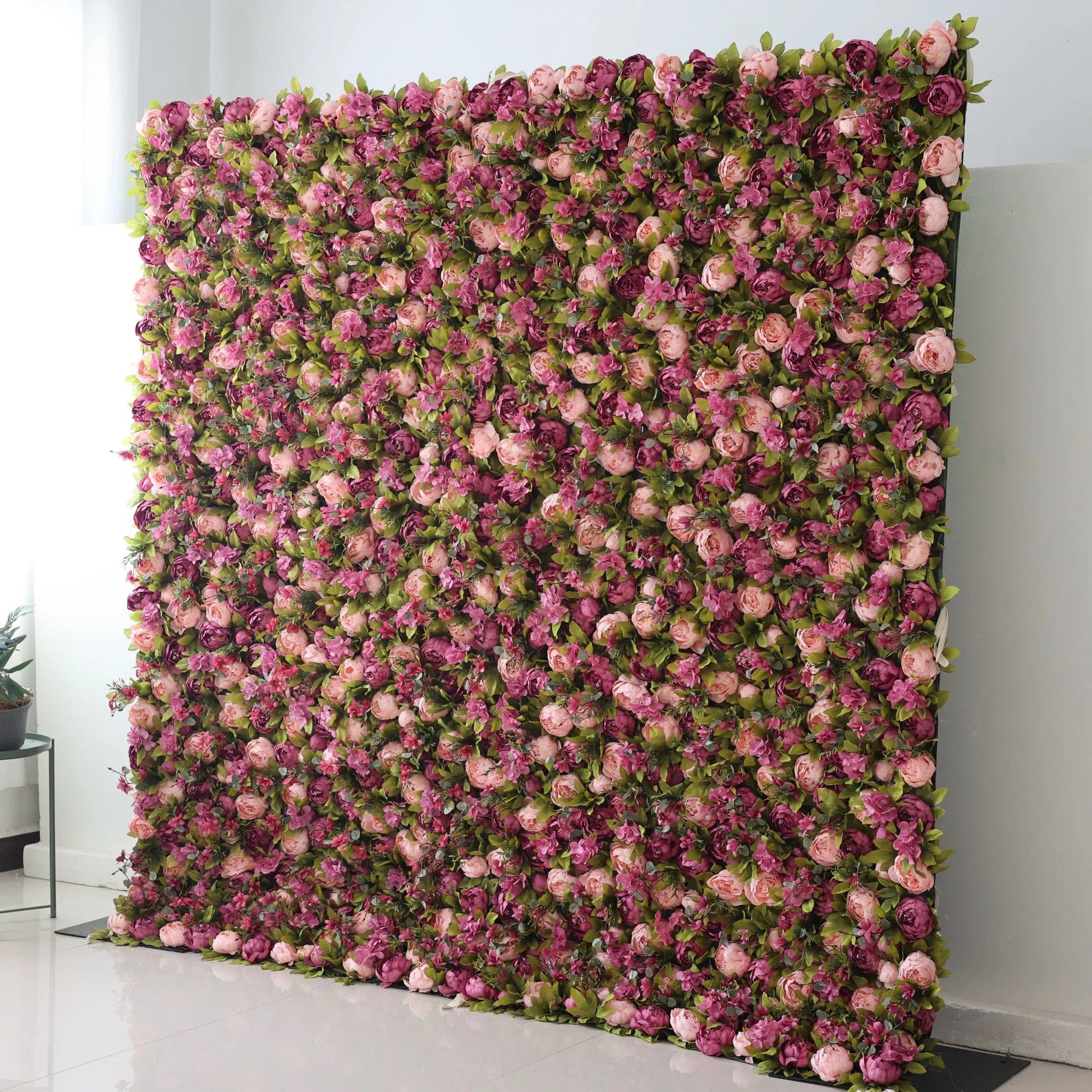ValarFlowers faux flower wall with peonies roses orchids and olive greenery - luxury wedding party event backdrop decor