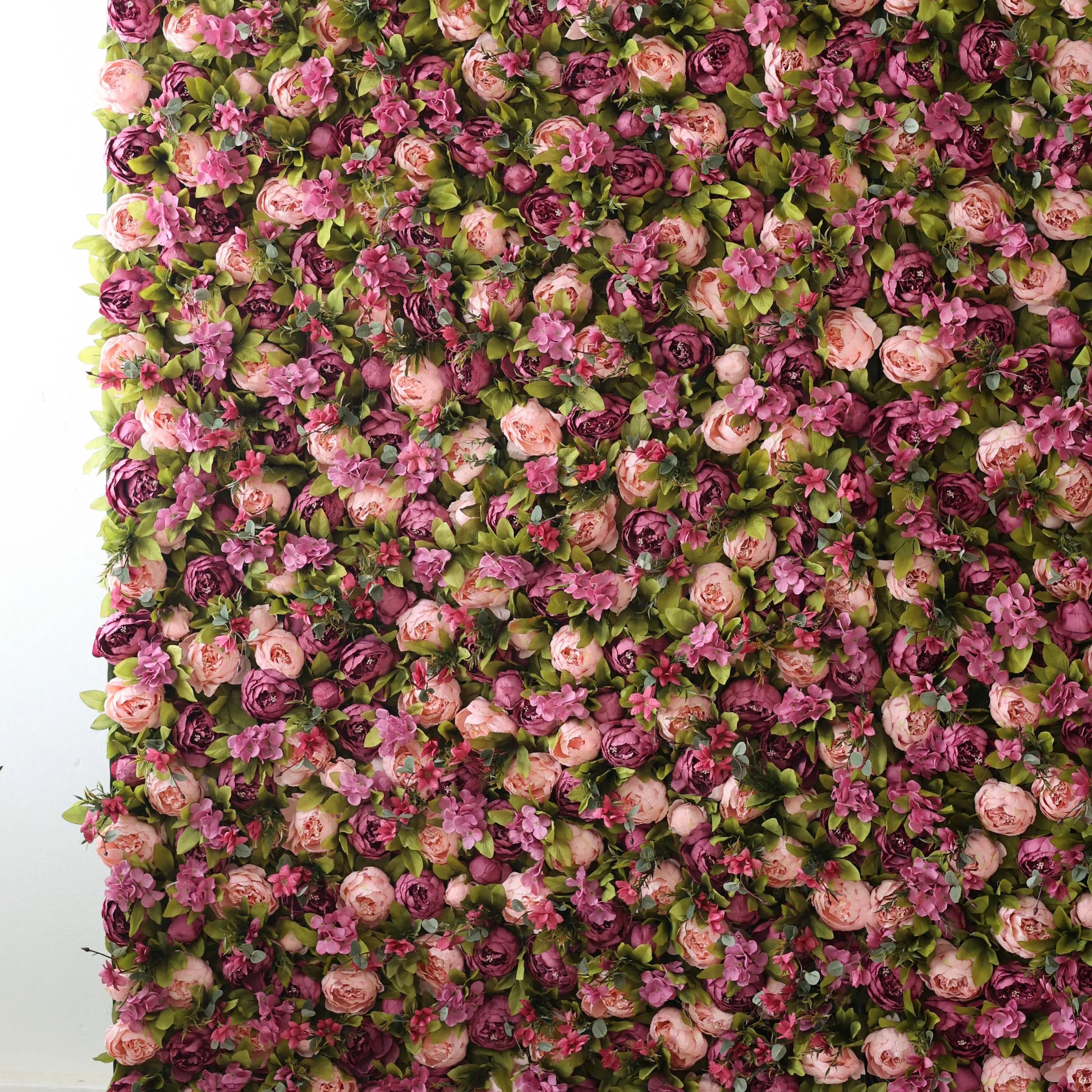 ValarFlowers artificial flower wall with peonies, Turkish roses and orchids in soft rose, orchid and olive green - elegant wedding event backdrop decor