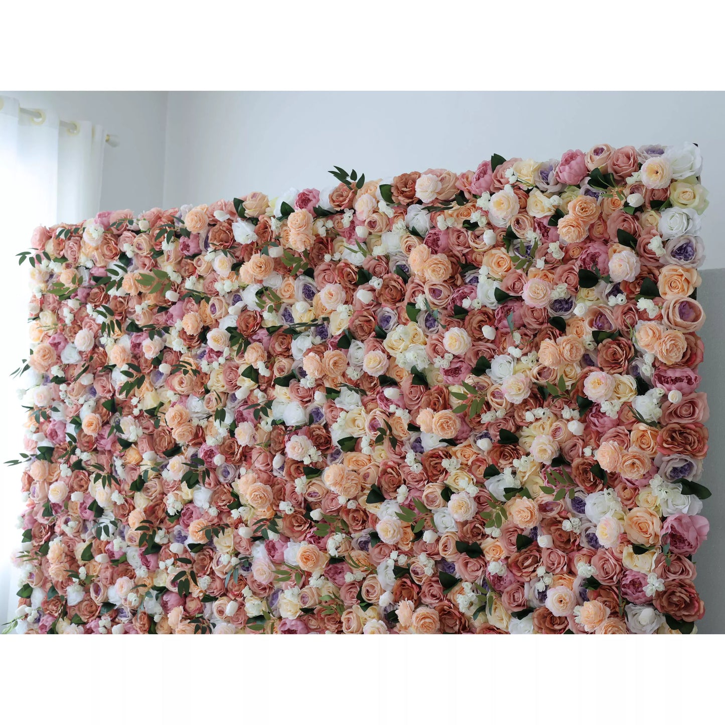 ValarFlowers artificial flower wall backdrop with orchid rose peony hydrangea in Desert Sand Sienna for wedding party photo booth decor