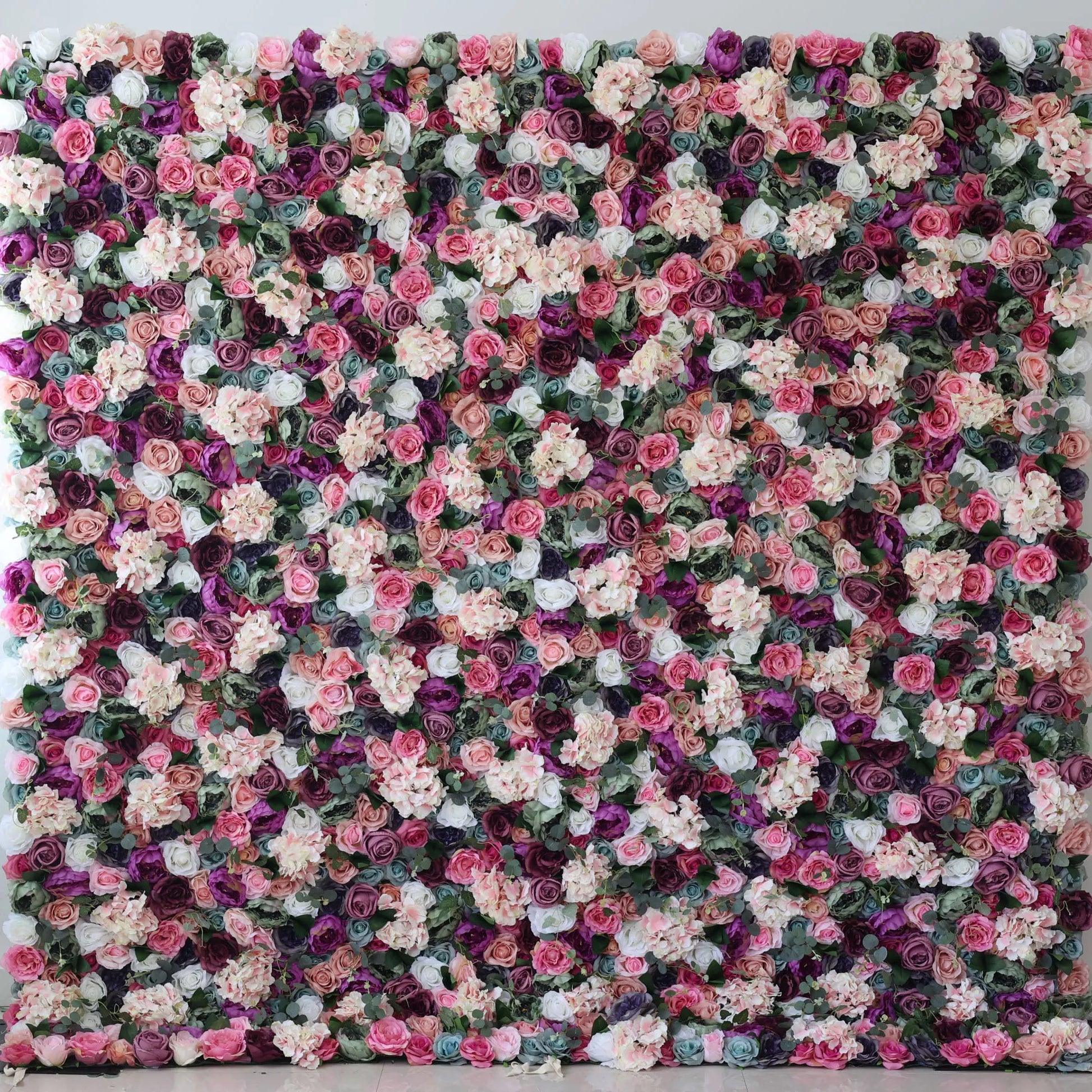 ValarFlowers artificial flower wall backdrop with mixed eggplant purple white cranberry pink roses peonies for wedding party photo booth decor