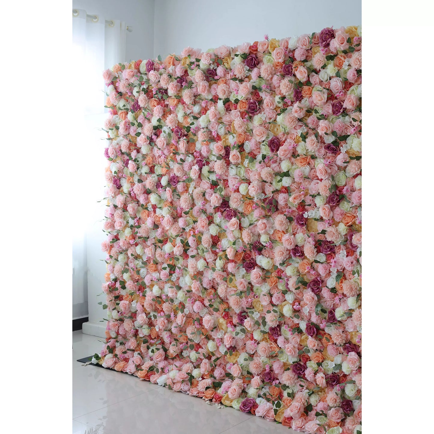 ValarFlowers artificial flower wall backdrop with pastel roses peonies hydrangeas greenery for wedding ceremony photo booth decor