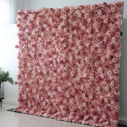 Valar Flowers' Rosé Reverie: A large artificial flower wall features a dense arrangement of soft pink roses. The uniform, pastel - toned blooms create a romantic, dreamy backdrop, perfect for adding a touch of elegance and sweetness to events or decor. 