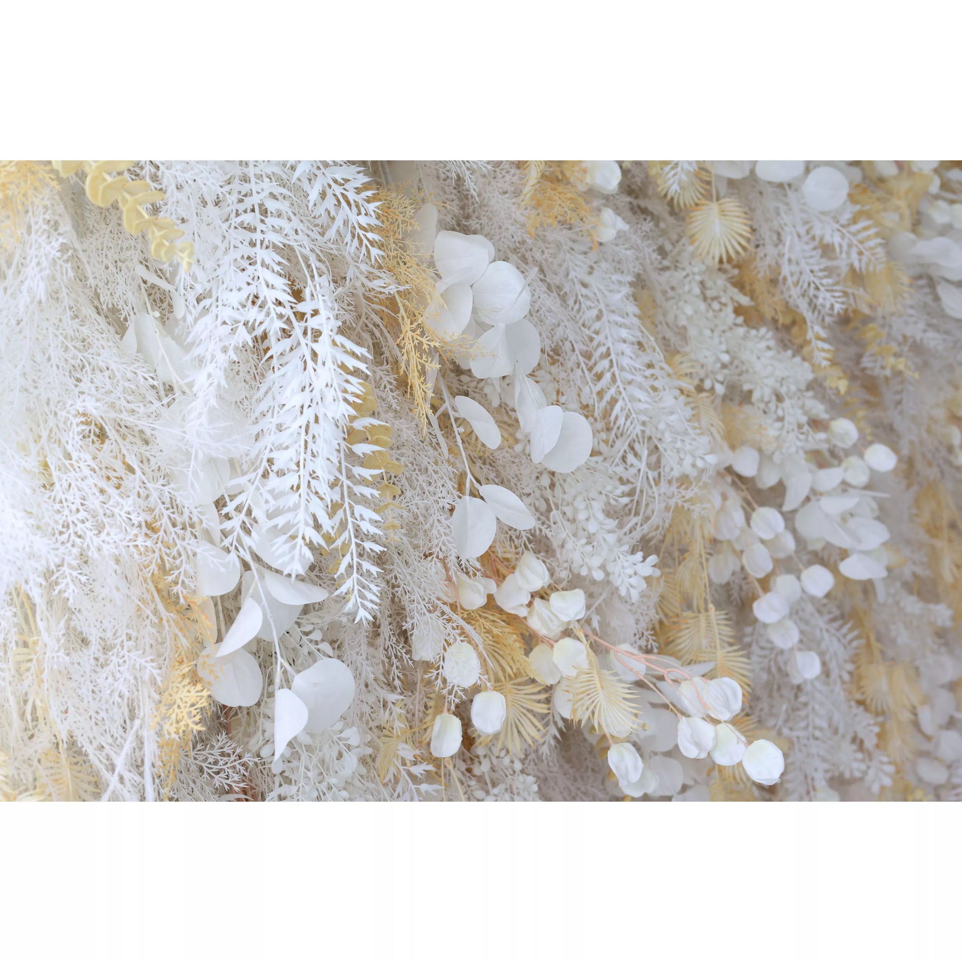 ValarFlowers luxury artificial flower wall backdrop featuring golden roses peonies hydrangeas for wedding ceremony bridal shower party photo booth decor