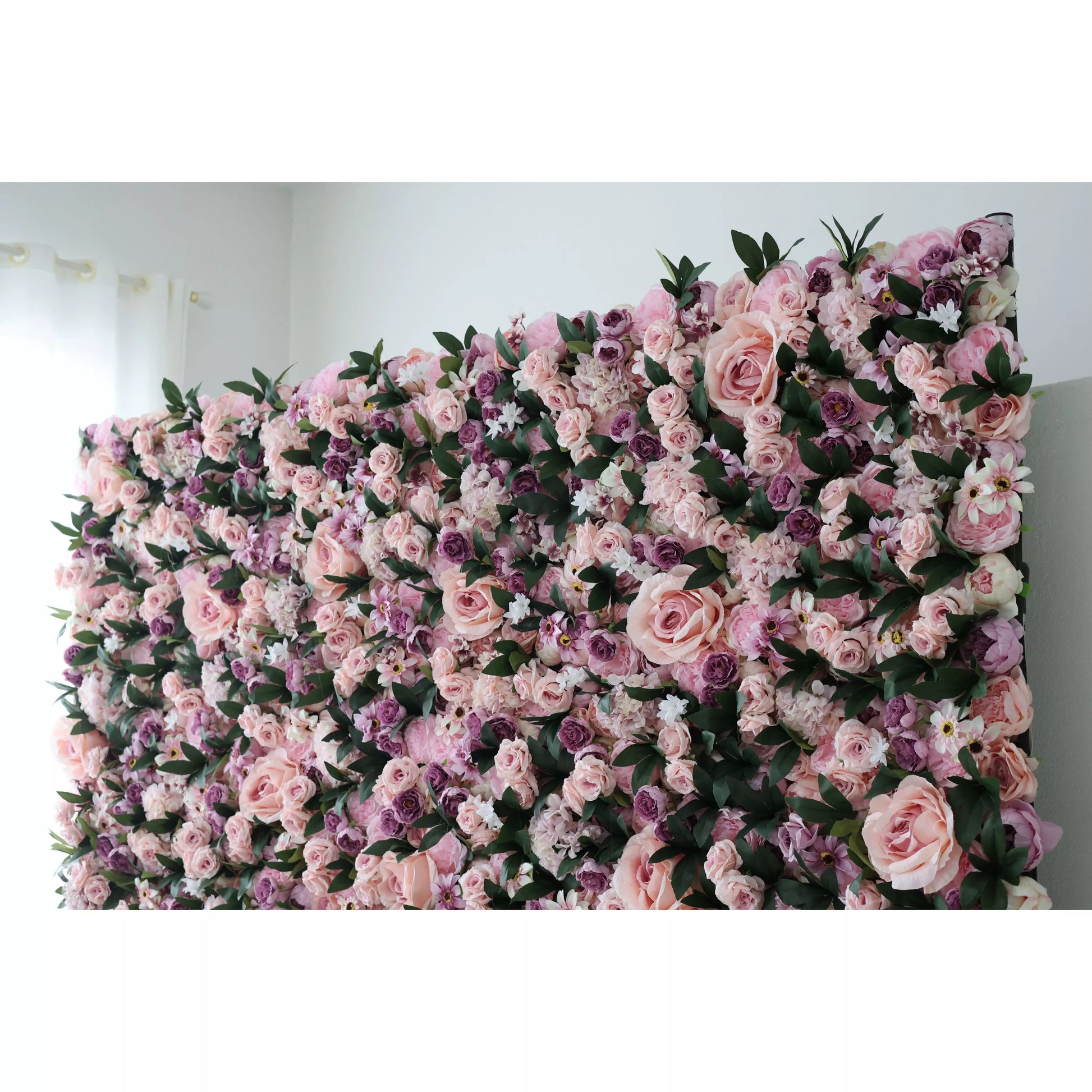 ValarFlowers artificial flower wall backdrop with lush pink roses peonies hydrangeas in ivory blush for wedding party photo booth event decor