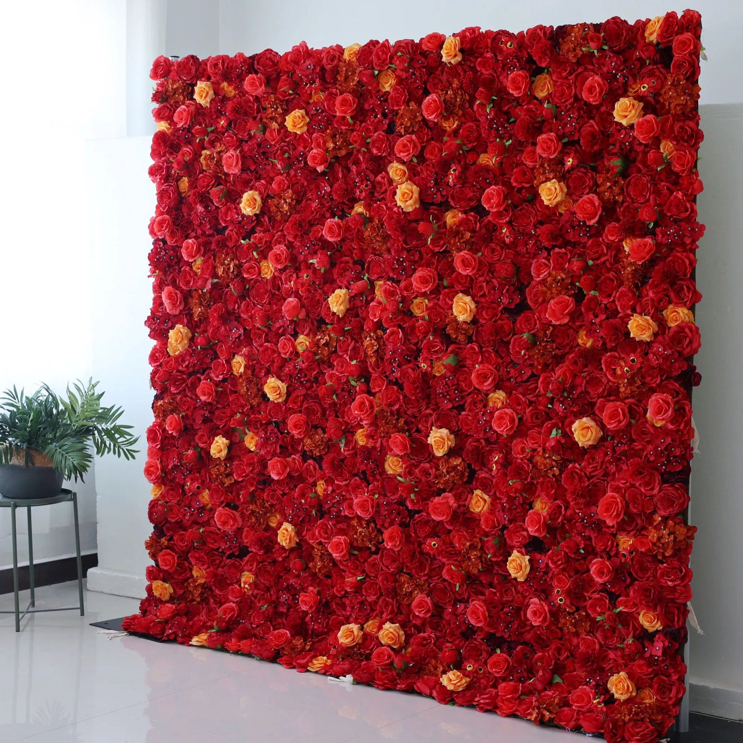 ValarFlowers red orange artificial rose flower wall backdrop for wedding ceremony event photo booth decor