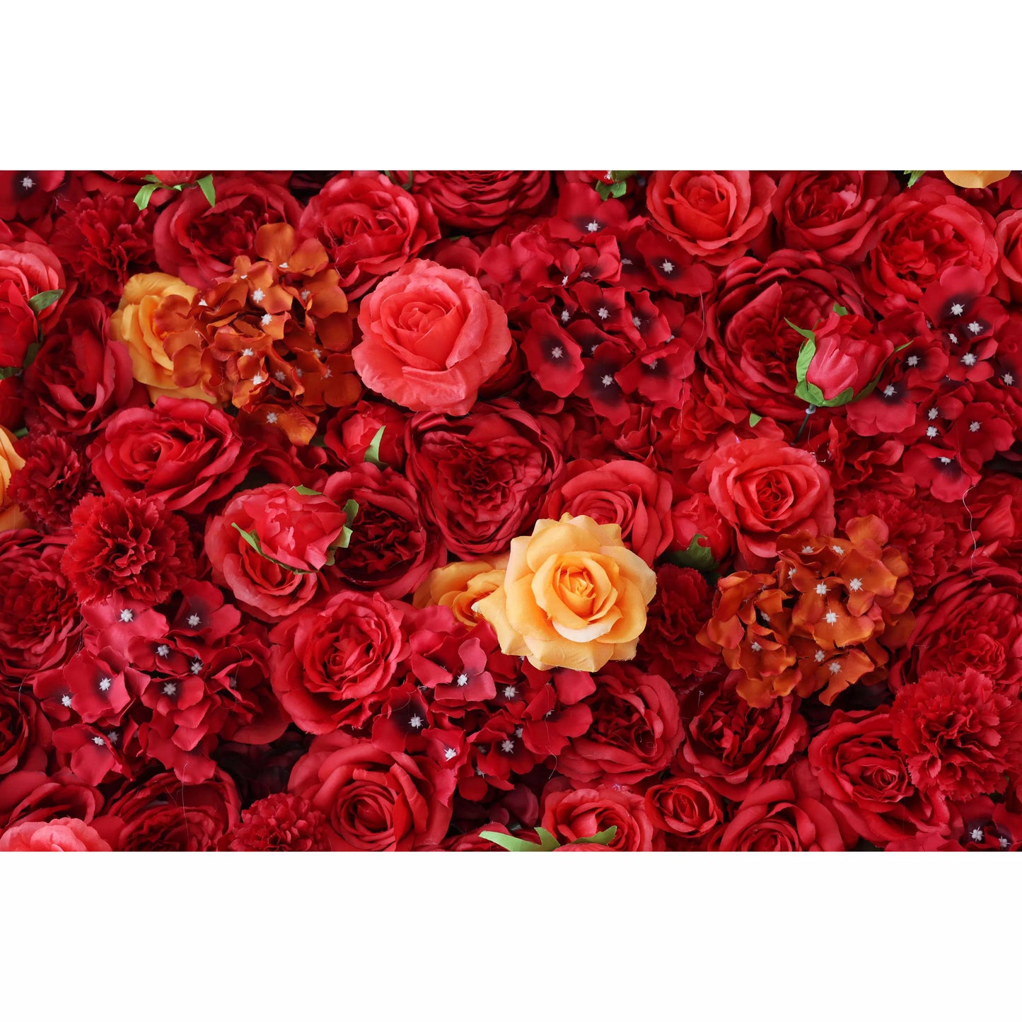 ValarFlowers red orange artificial rose hydrangea carnation flower wall backdrop for weddings and events