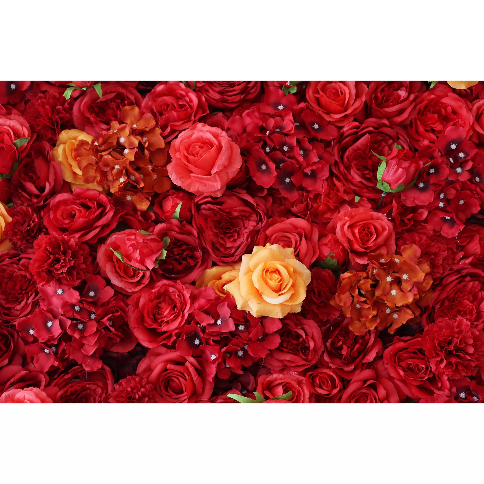 ValarFlowers red orange artificial rose hydrangea carnation flower wall backdrop for weddings and events