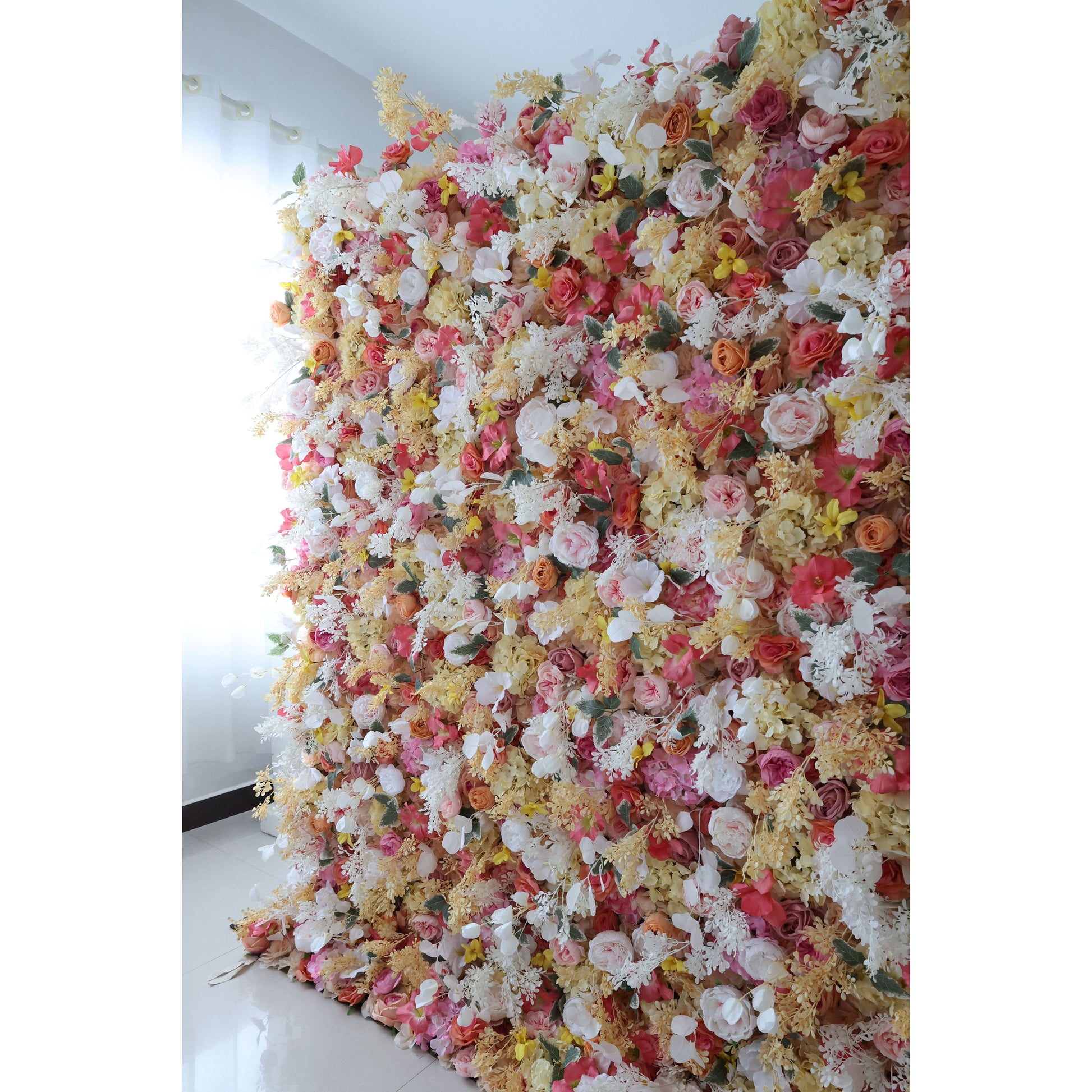 ValarFlowers luxury artificial flower wall backdrop with lush peonies roses hydrangeas in soft pink ivory - perfect wedding party photo booth decor