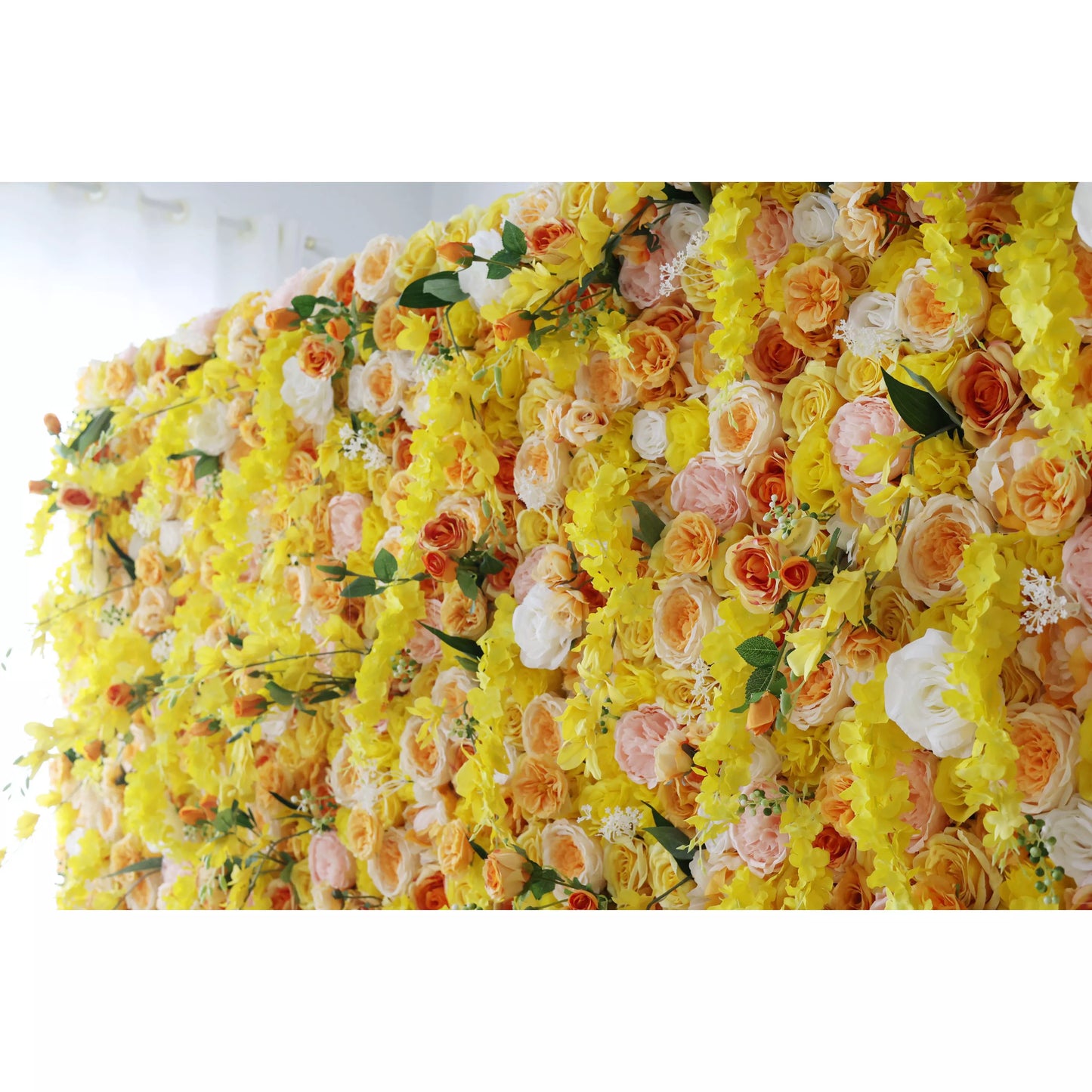 ValarFlowers 人工花壁背景：太陽の光のシンフォニー - 輝く黄金の花の滝 - VF-252
