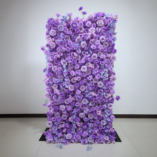 ValarFlowers purple blue artificial flower wall backdrop with dense roses peonies hydrangeas for wedding party photo booth event decor
